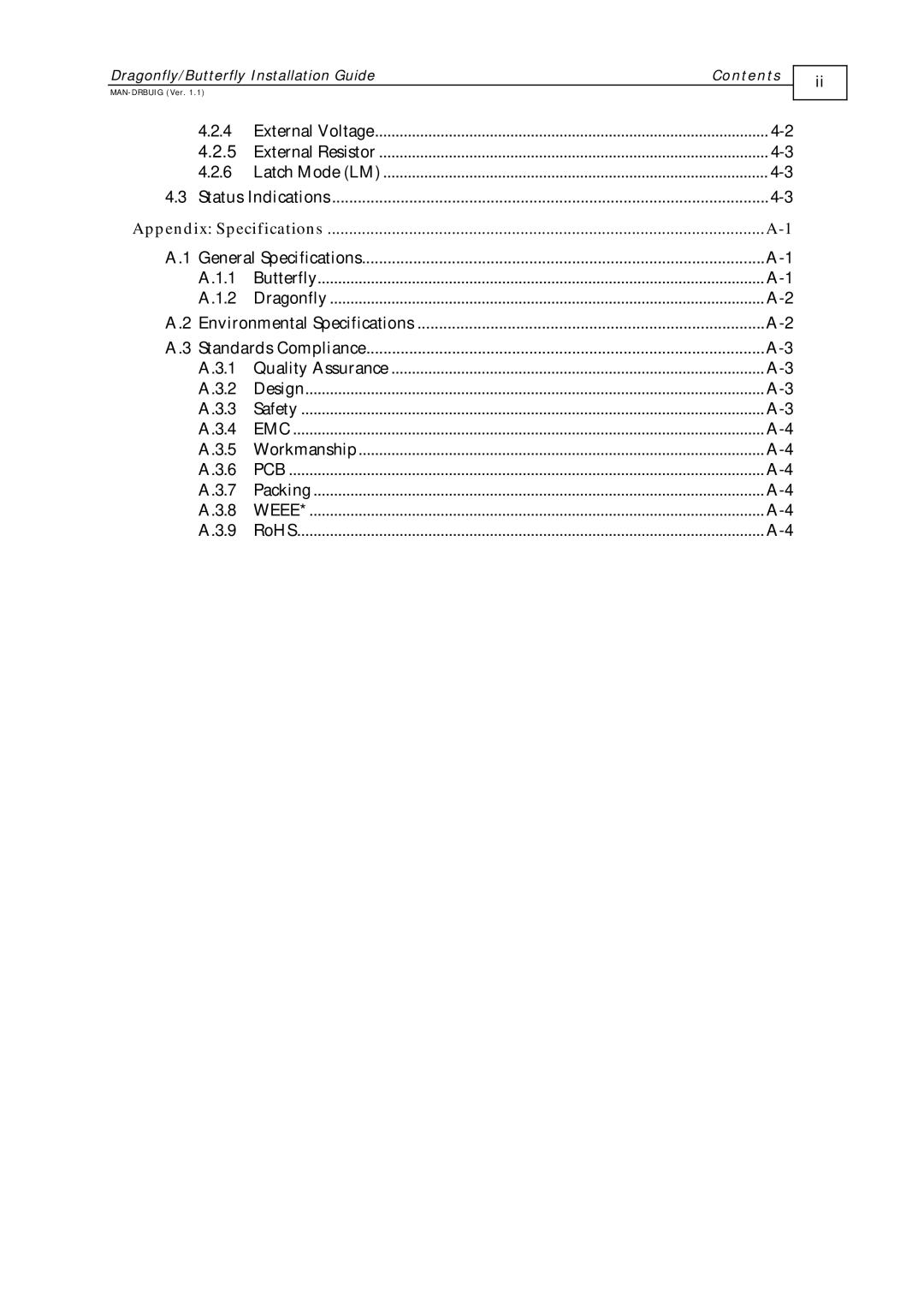 Elmo BUT- X/YYY, DRA- X/YY, ExtrIQ Dragonfly/Butterfly manual Appendix Specifications 