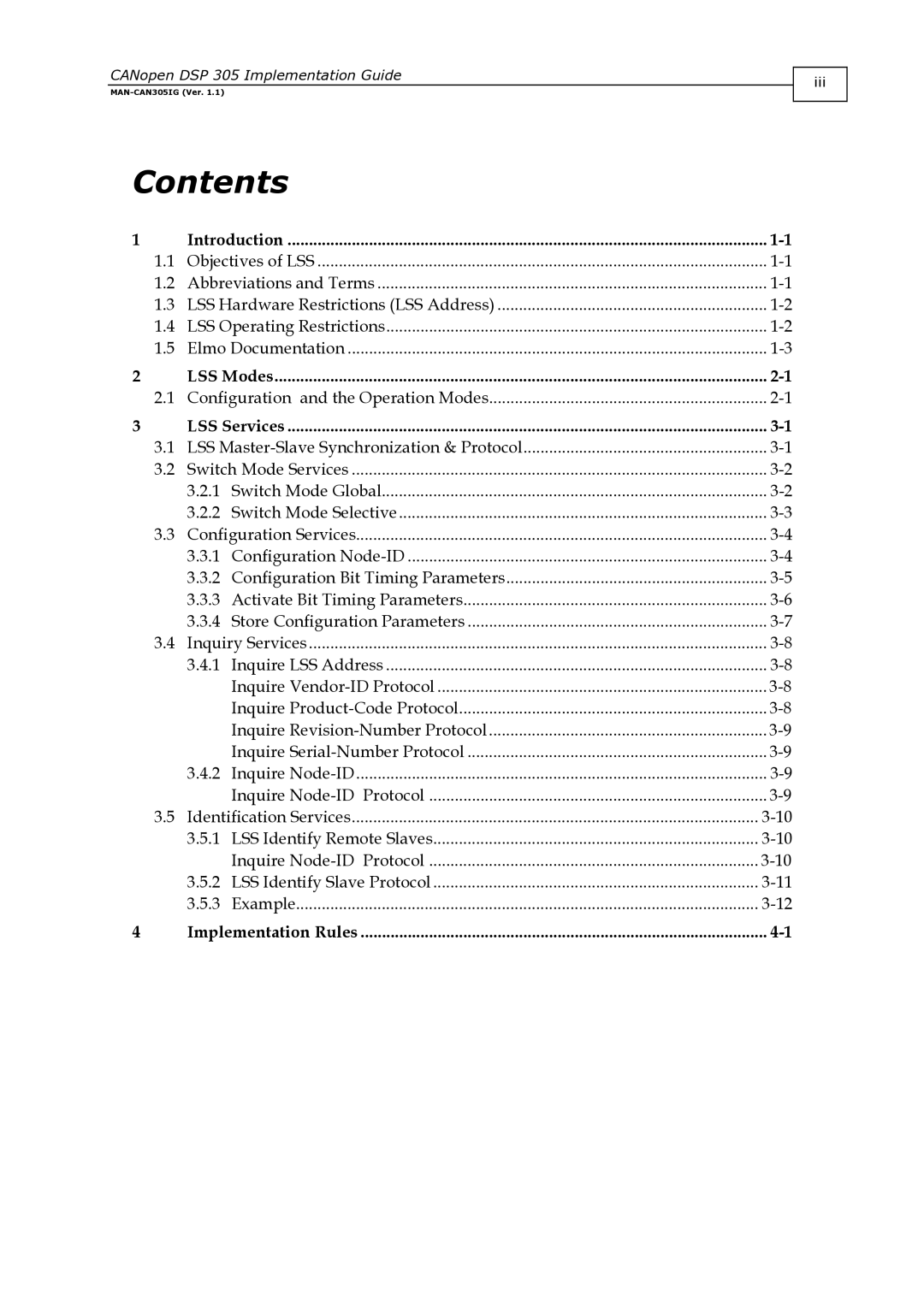 Elmo DSP 305 manual Contents 