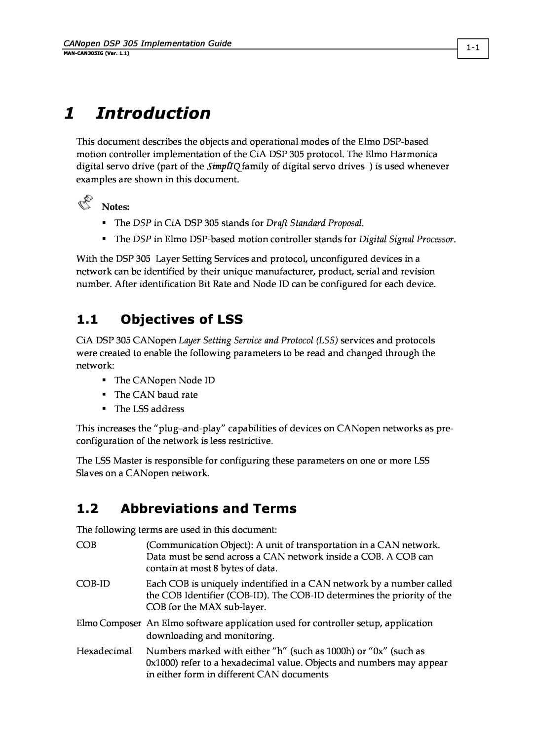 Elmo DSP 305 manual Introduction, 1.1Objectives of LSS, 1.2Abbreviations and Terms 