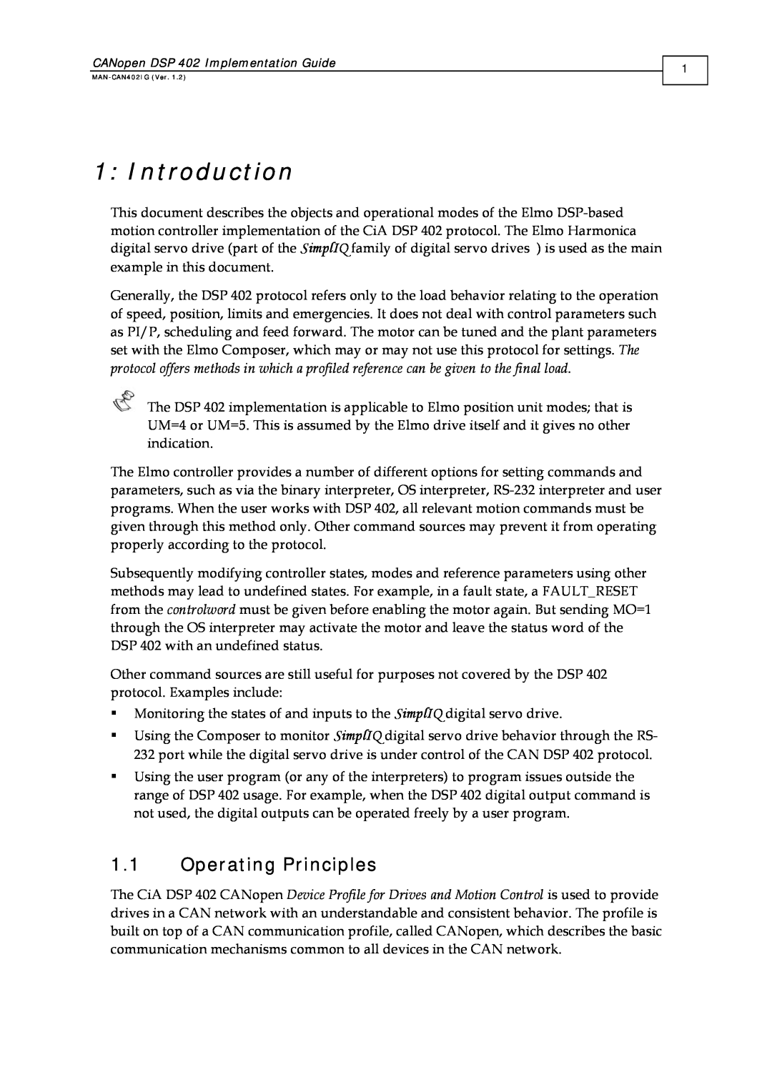 Elmo DSP 402 manual Introduction, 1.1Operating Principles 