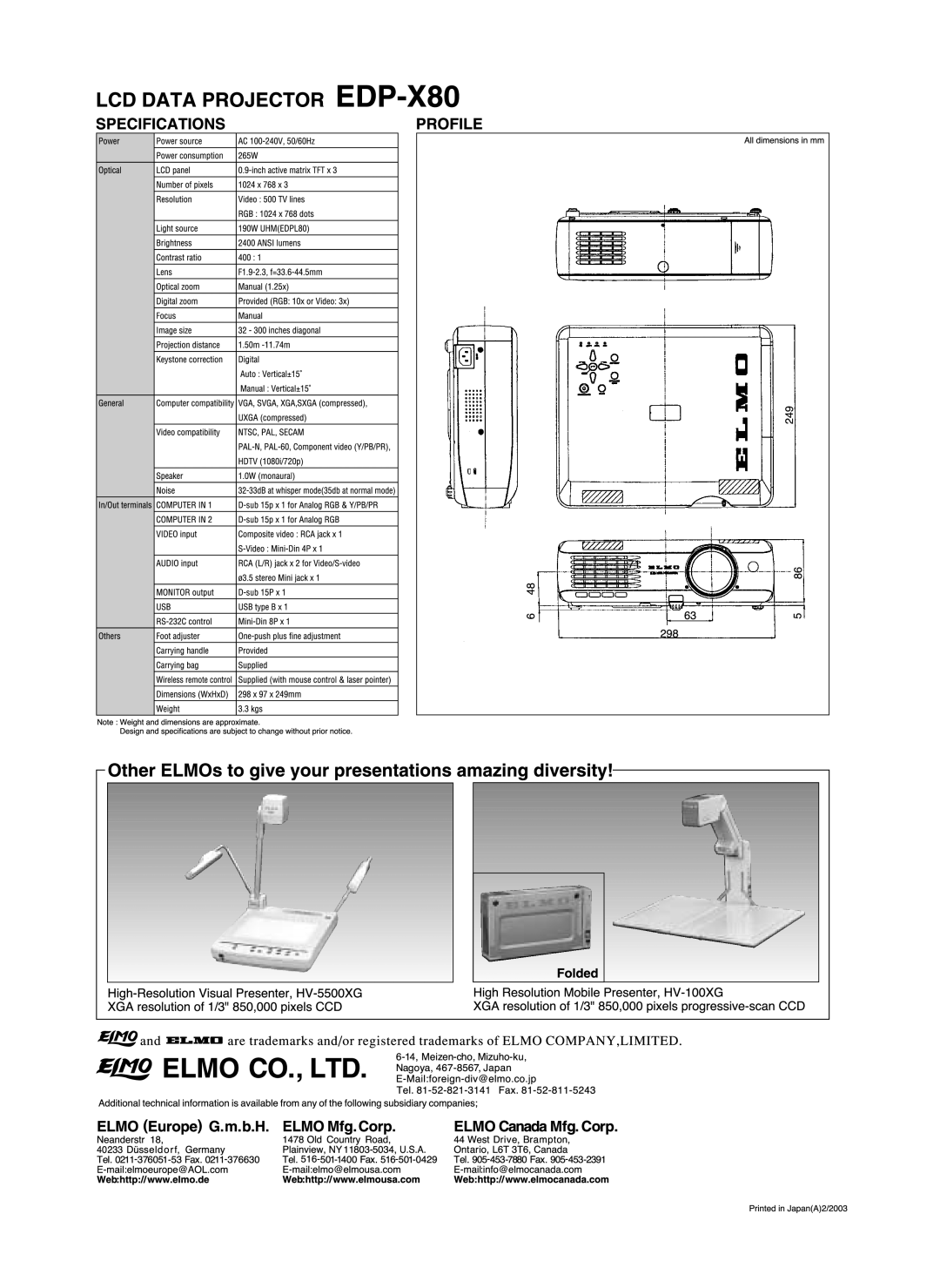 Elmo EDP-X80A4 manual 