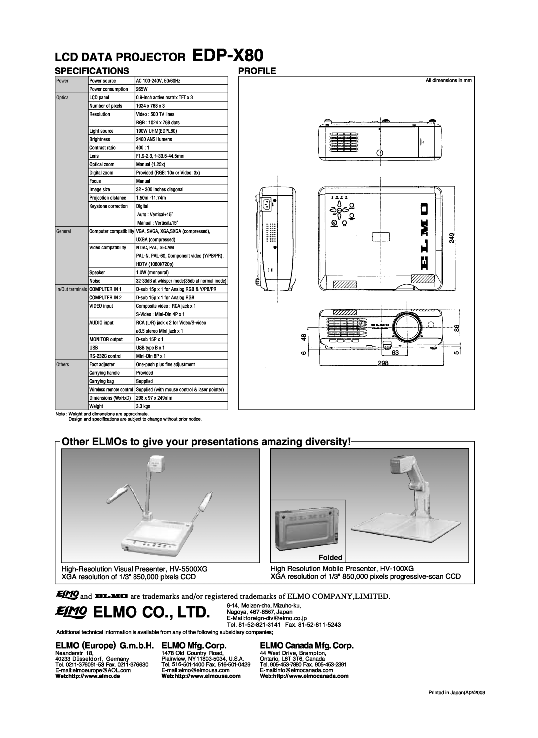 Elmo EDP-X80A4 manual 
