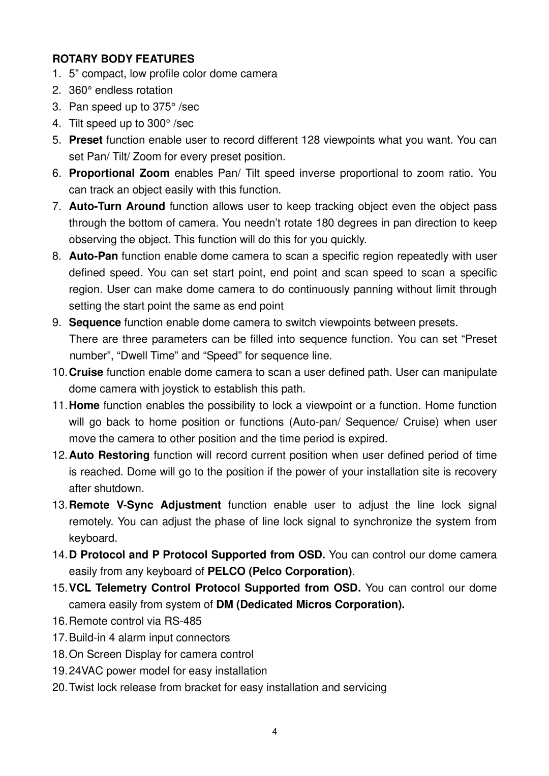 Elmo ESD-380 user manual Rotary Body Features 