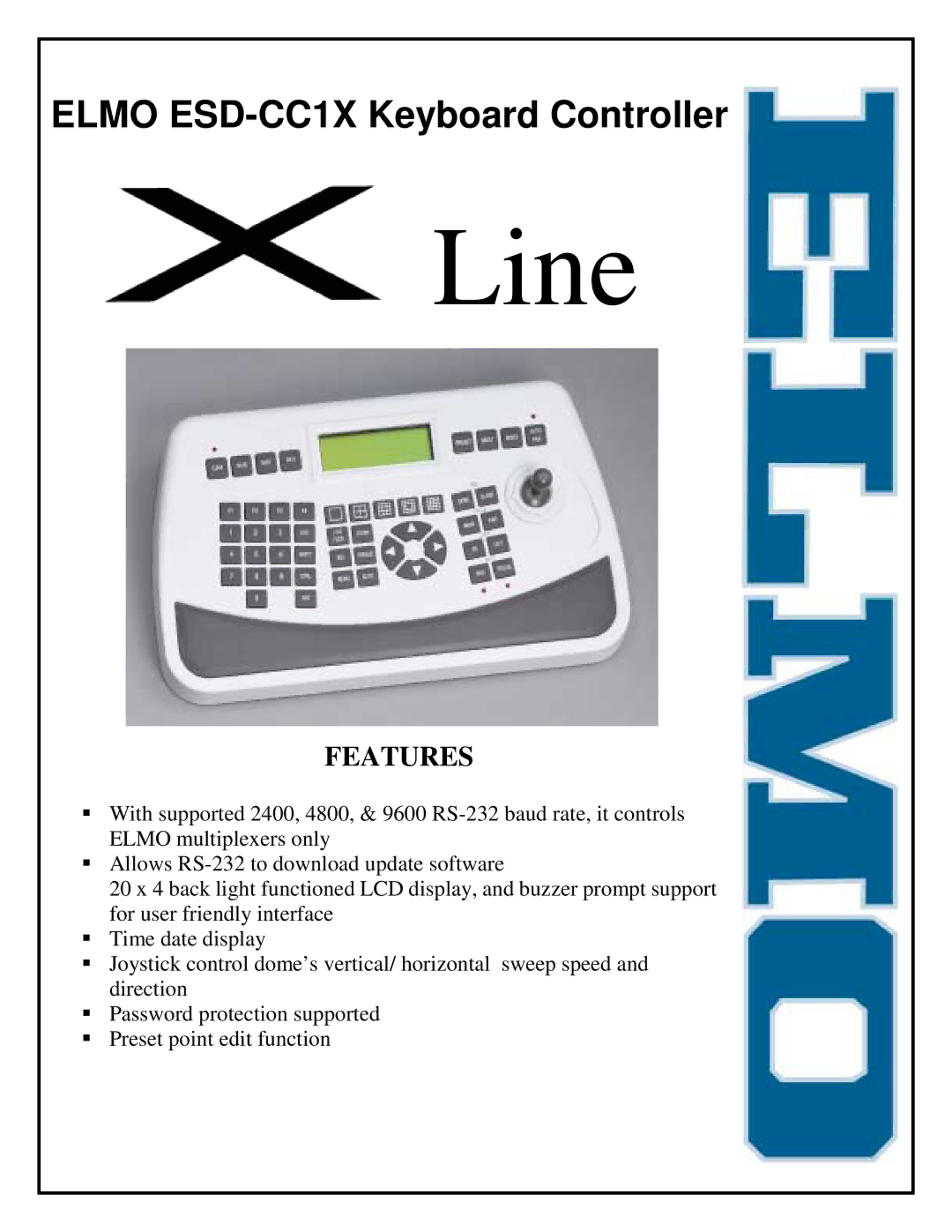 Elmo ESD-CC1X manual Line, Features 