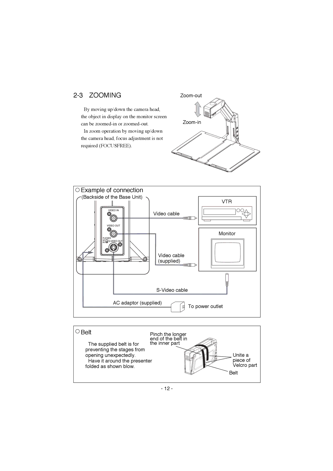 Elmo EV-200 instruction manual Zooming, Vtr 