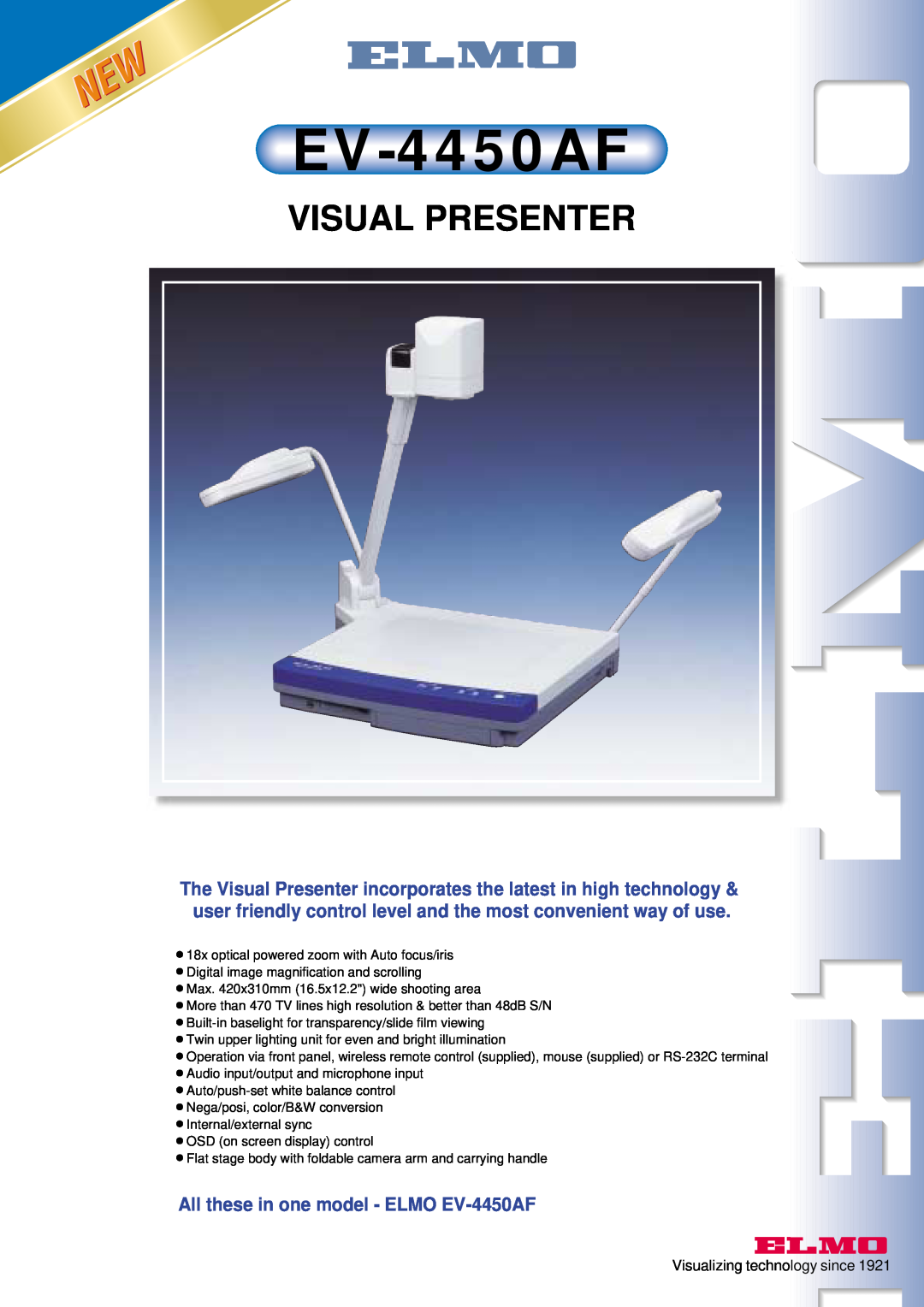 Elmo manual Visual Presenter, All these in one model - ELMO EV-4450AF, Visualizing technology since 