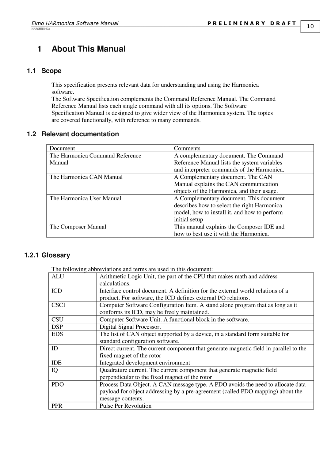 Elmo HARmonica, HARSFEN0602 software manual About This Manual, Scope, Relevant documentation, Glossary 