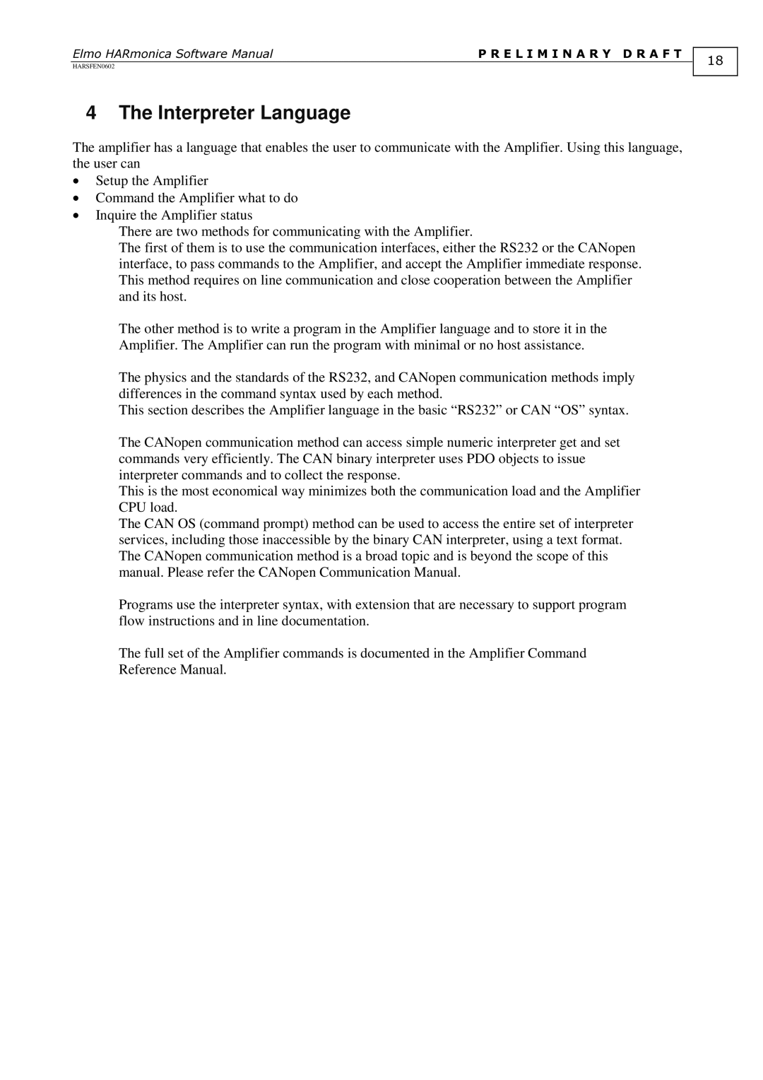 Elmo software manual ElmoHARSFEN0602HARmonicaSoftwareManual Preliminarydraft, Interpreter Language 