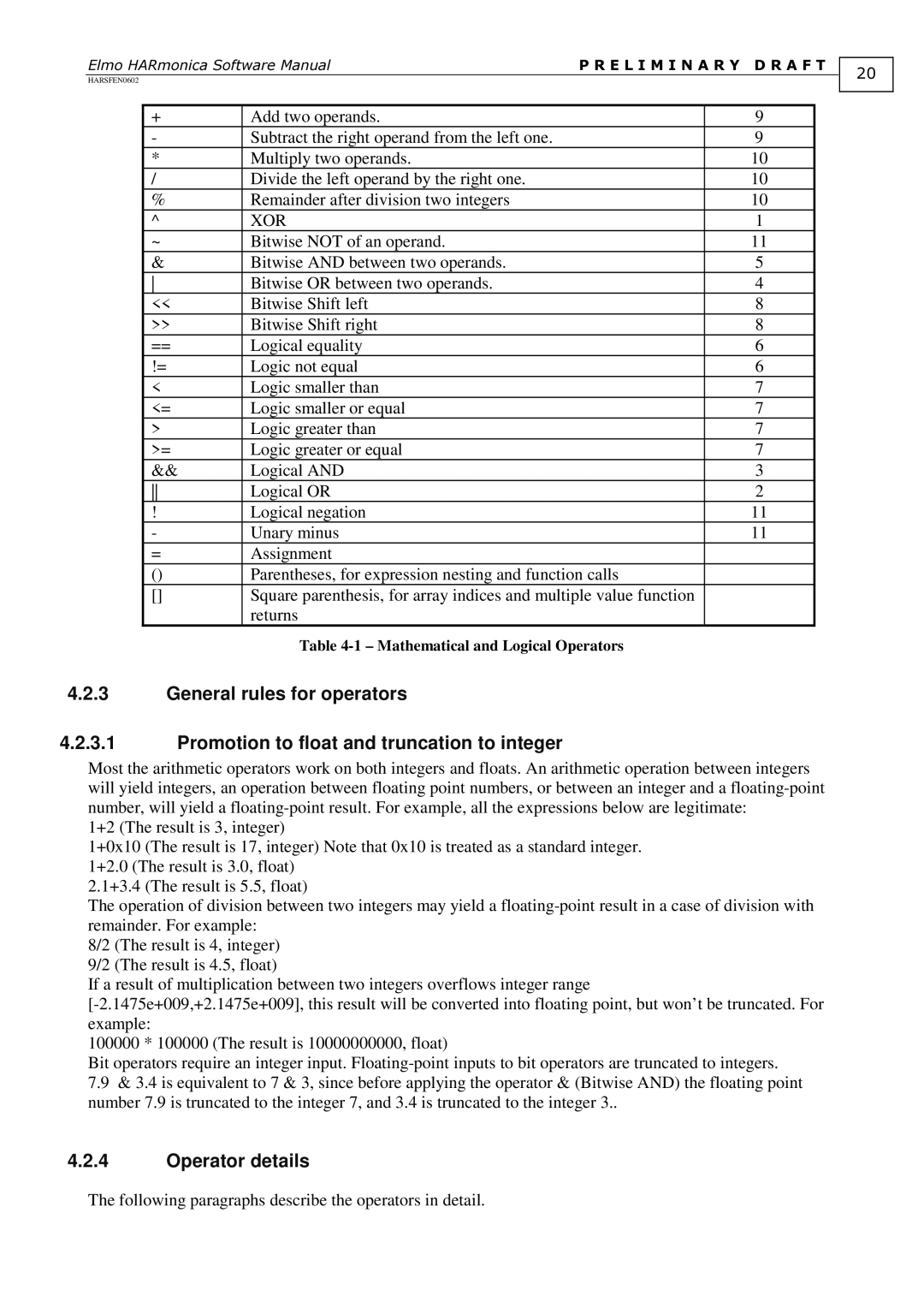 Elmo HARmonica, HARSFEN0602 software manual Operator details, Xor 