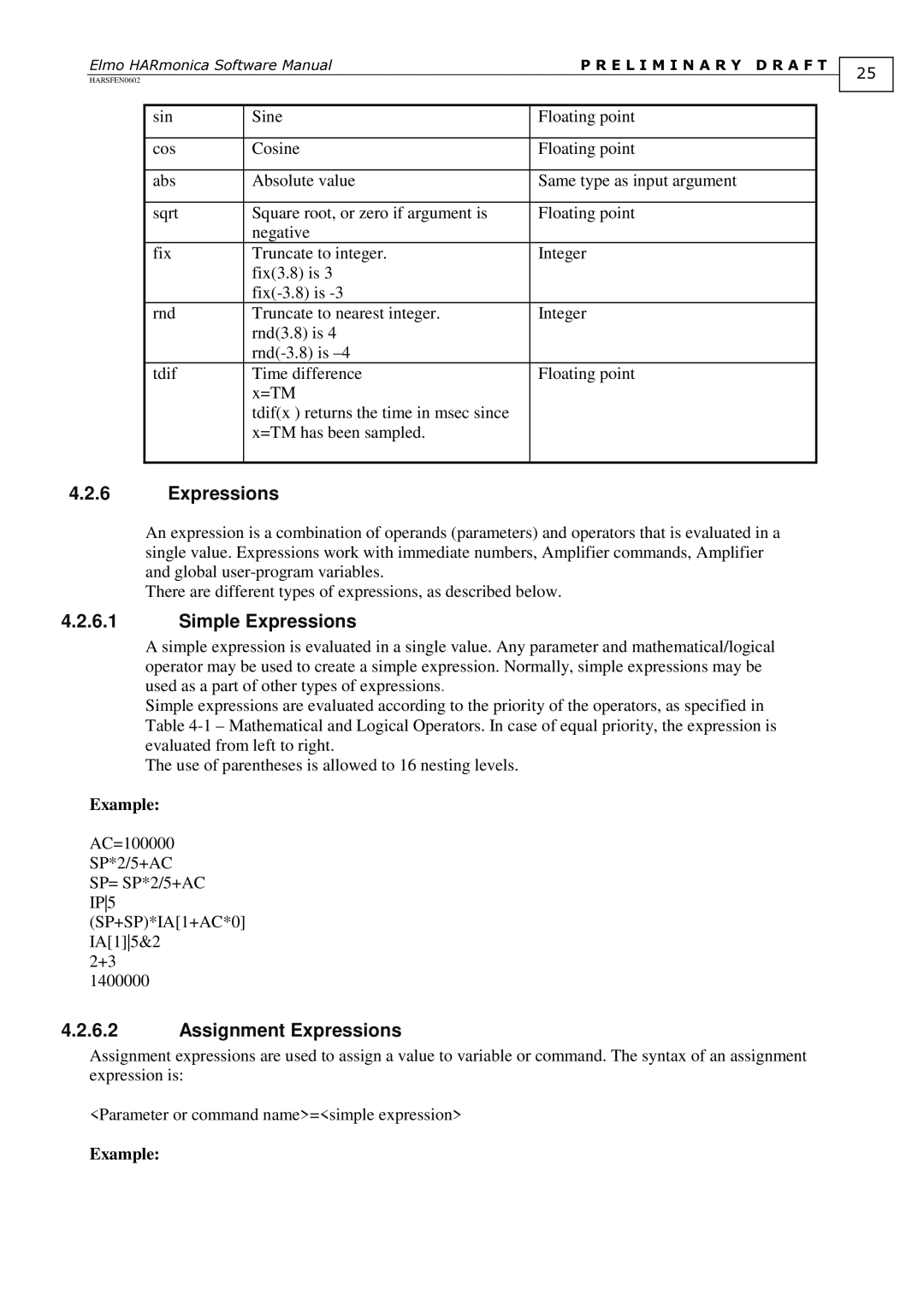 Elmo HARSFEN0602, HARmonica software manual Simple Expressions, Assignment Expressions 