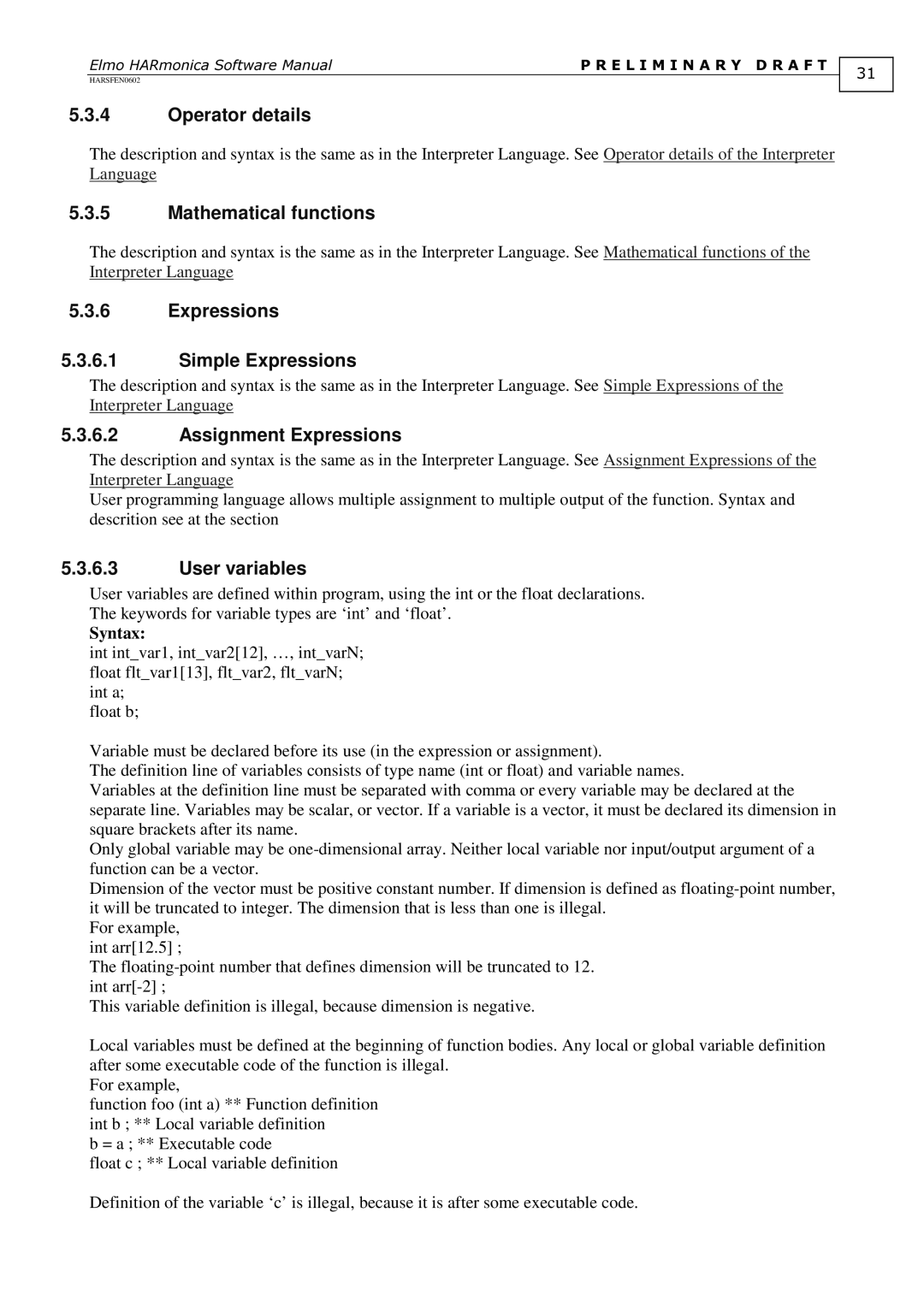 Elmo HARSFEN0602, HARmonica software manual Expressions Simple Expressions, Syntax 