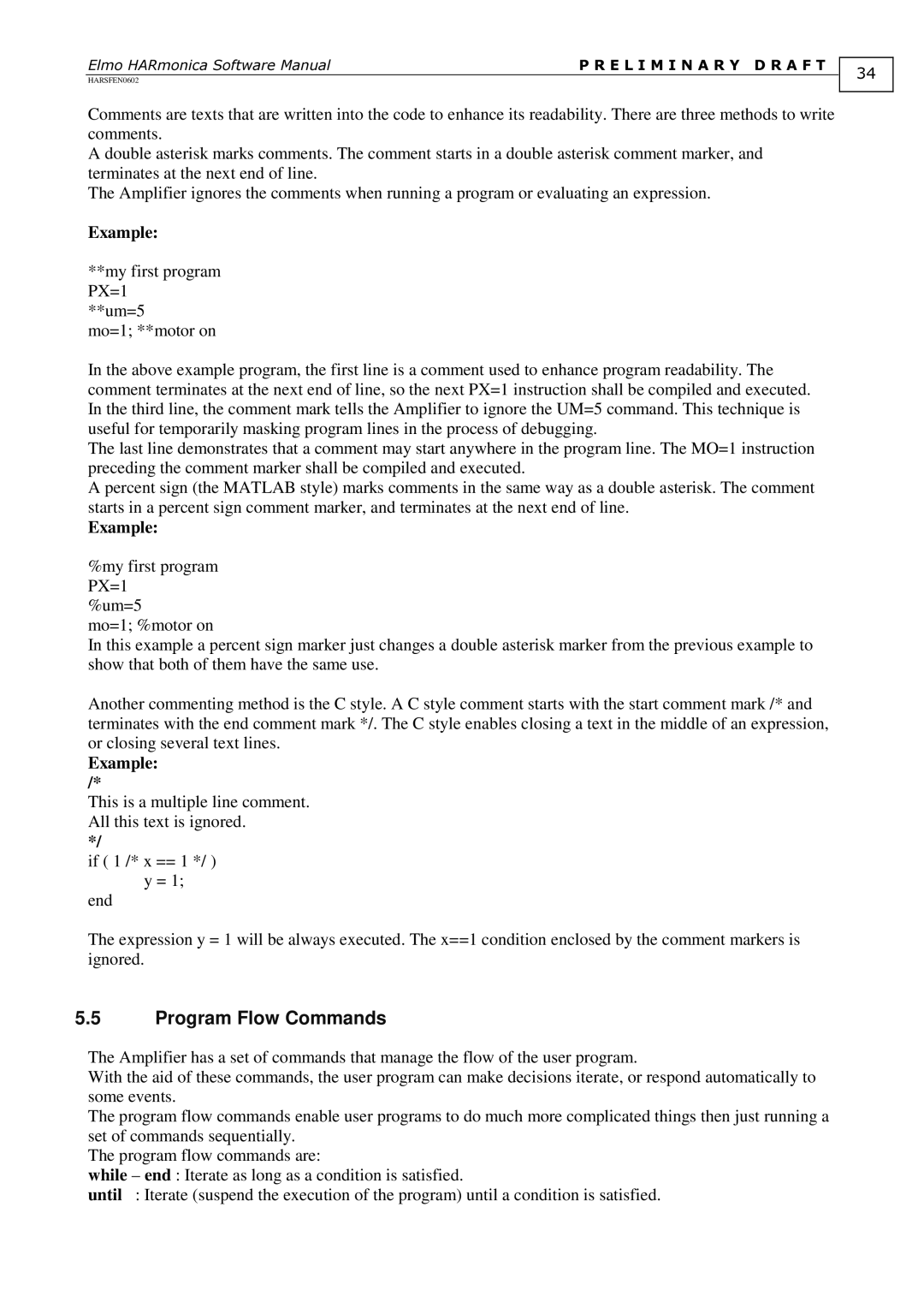 Elmo HARmonica, HARSFEN0602 software manual Program Flow Commands, Example 