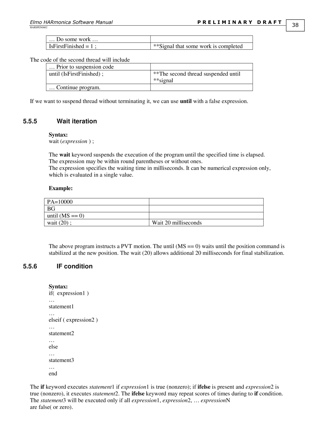 Elmo HARmonica, HARSFEN0602 software manual Wait iteration, If condition 