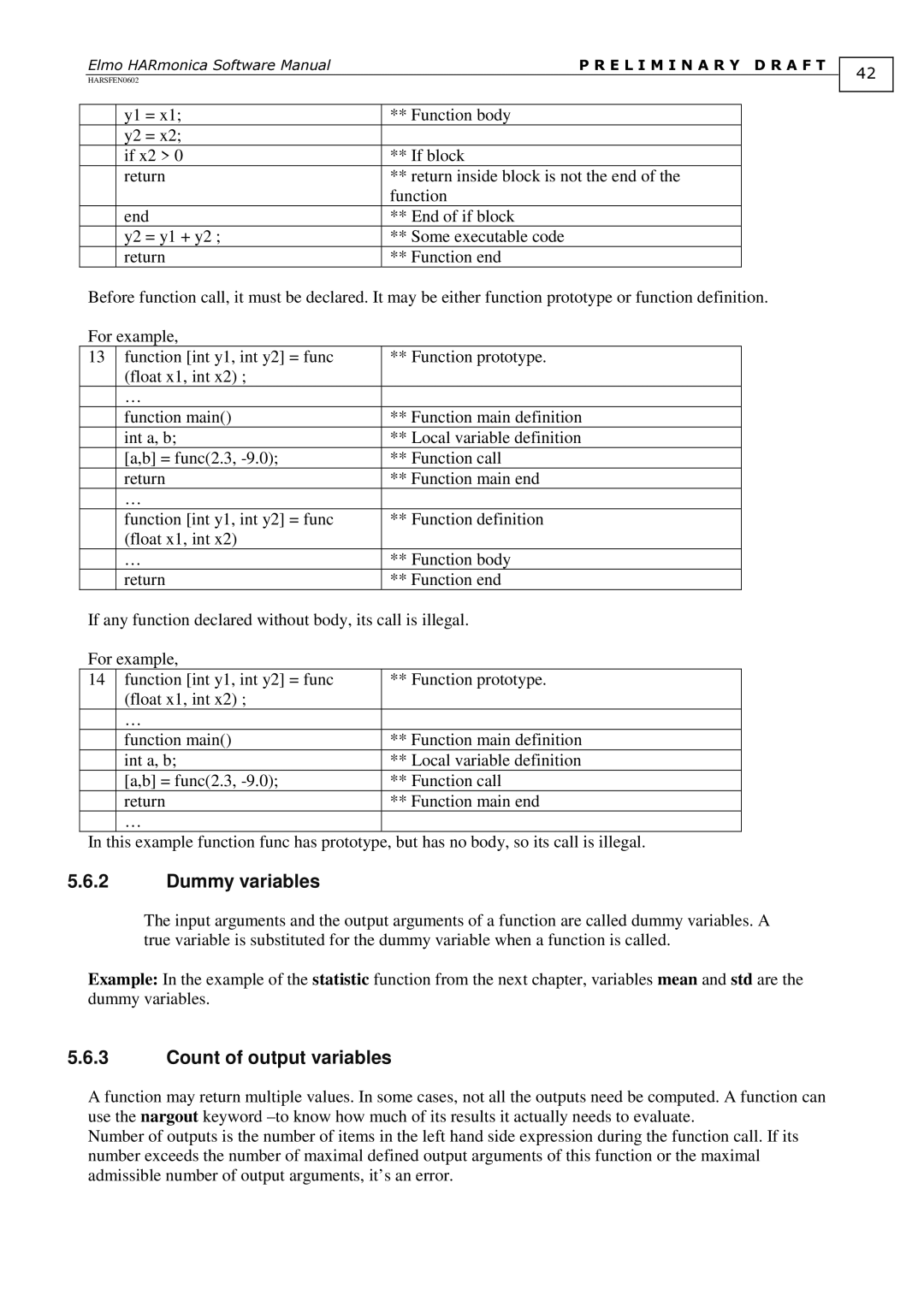 Elmo HARmonica, HARSFEN0602 software manual Dummy variables, Count of output variables 