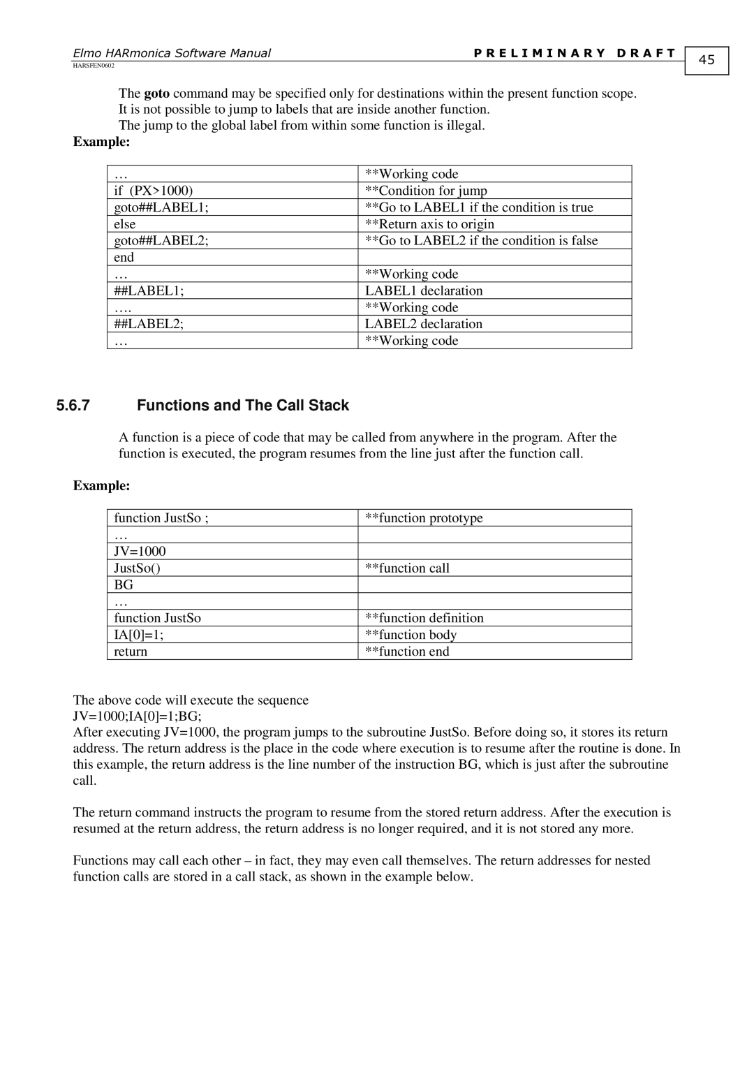 Elmo HARSFEN0602, HARmonica software manual Functions and The Call Stack, ##LABEL1, ##LABEL2 