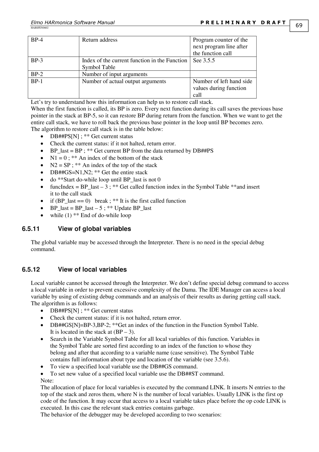 Elmo HARSFEN0602, HARmonica software manual View of global variables, View of local variables 