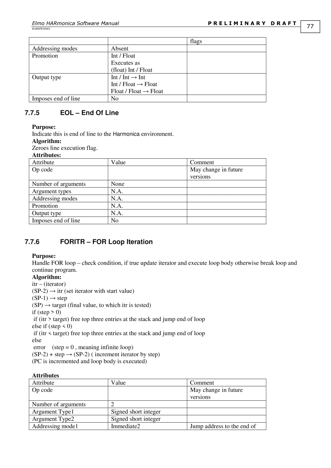 Elmo HARSFEN0602, HARmonica software manual EOL End Of Line, Foritr for Loop Iteration, Algorithm itr iterator 