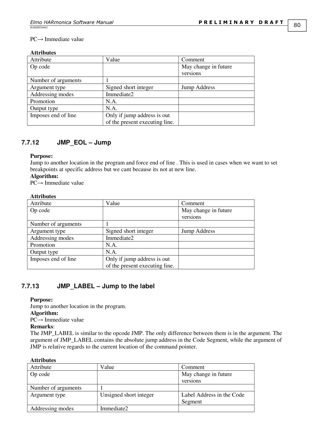 Elmo HARmonica, HARSFEN0602 software manual Jmpeol Jump, Jmplabel Jump to the label 