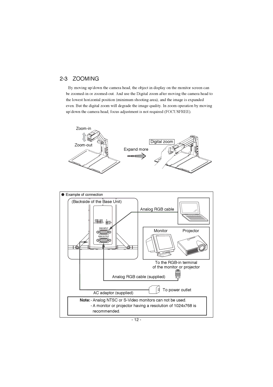 Elmo HV-100XG instruction manual Zooming 