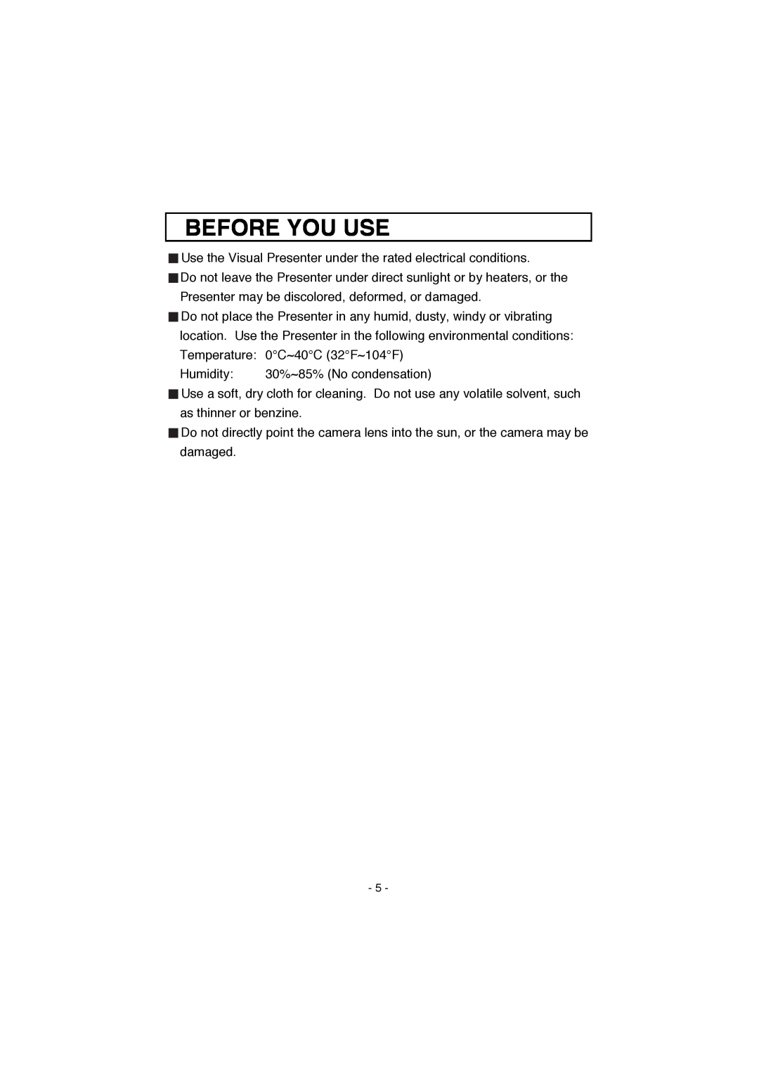 Elmo HV-100XG instruction manual Before You Use 