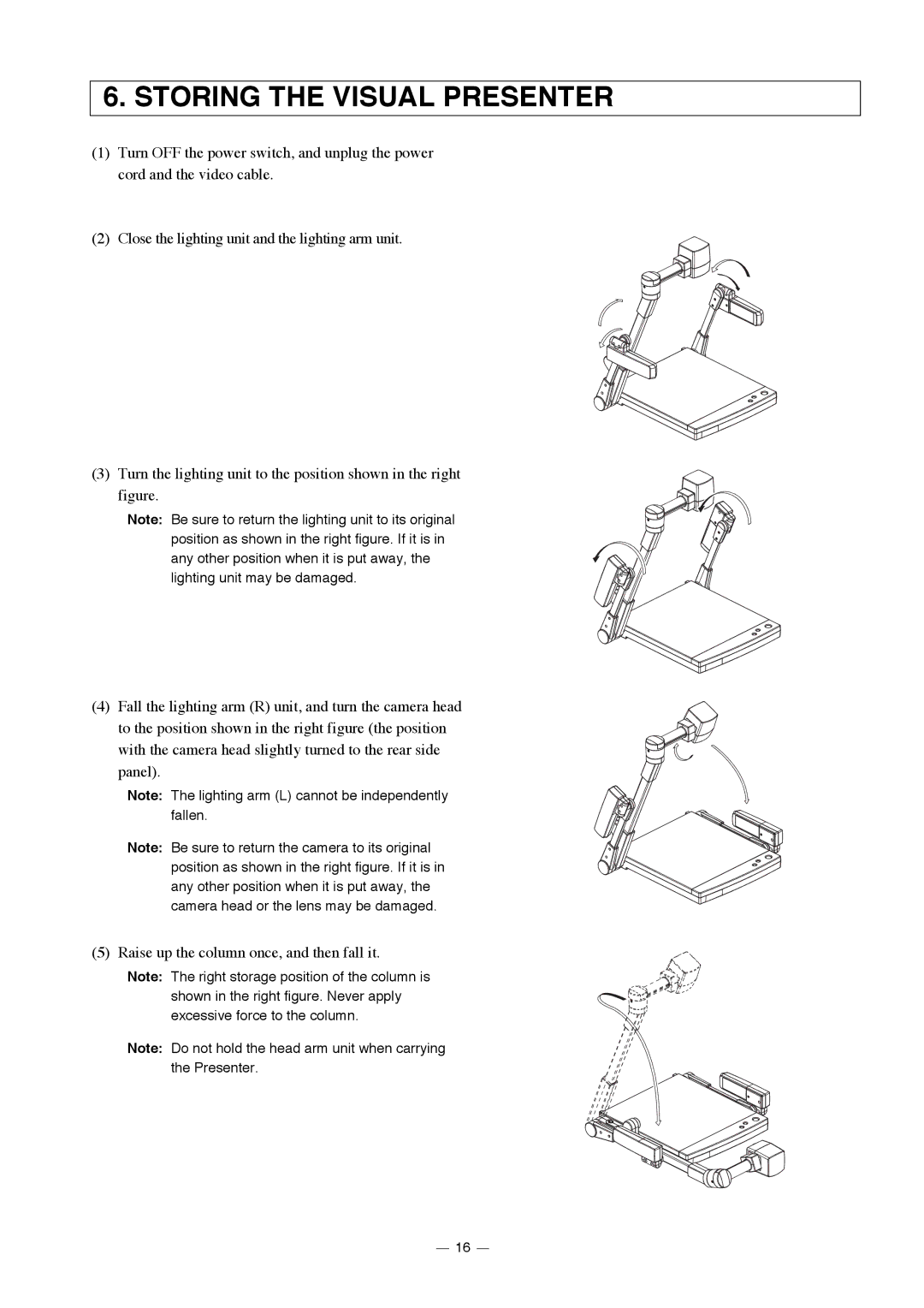 Elmo HV-3000XG instruction manual Storing the Visual Presenter 