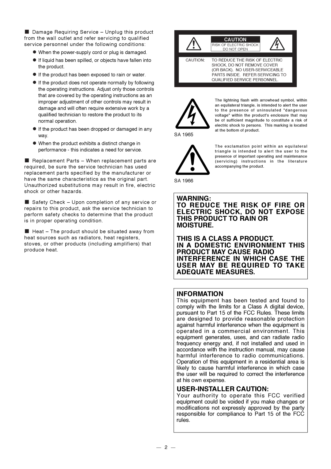 Elmo HV-3000XG instruction manual Risk of Electric Shock Do not Open 