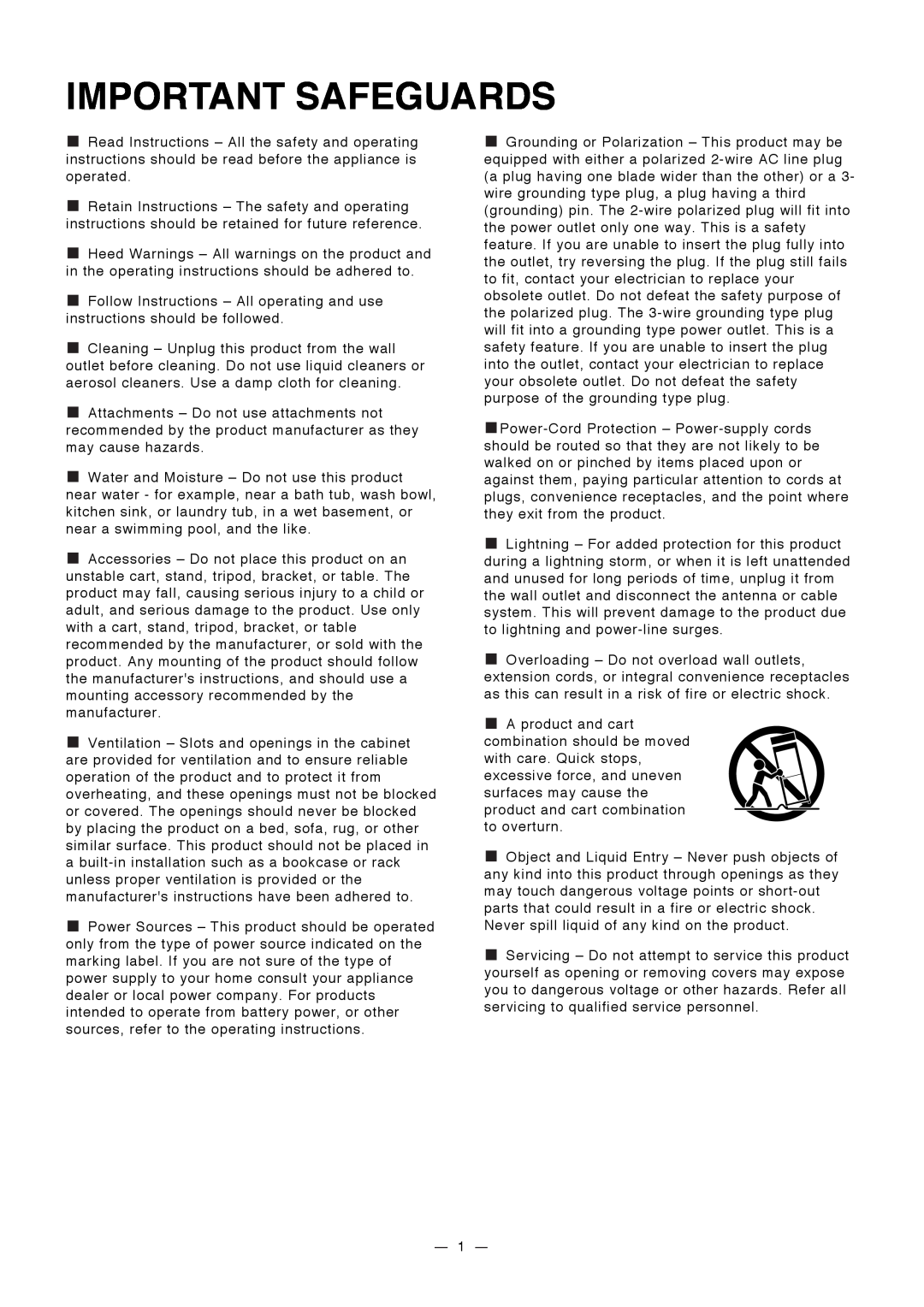 Elmo HV-3000XG instruction manual Important Safeguards 
