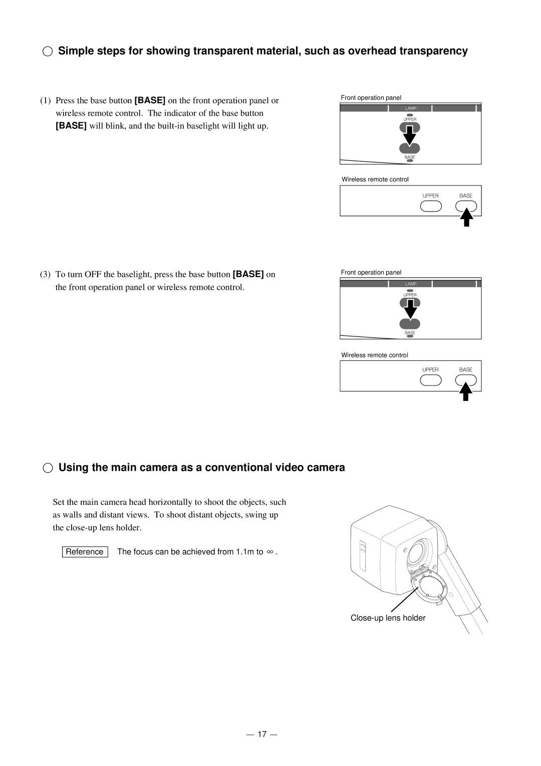 Elmo HV-5000XG instruction manual Using the main camera as a conventional video camera 