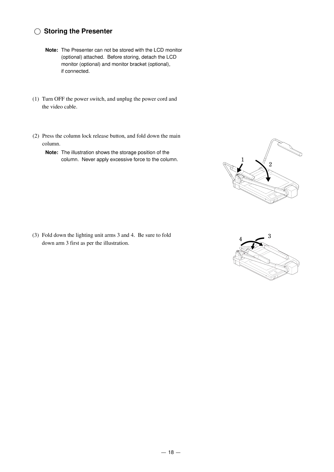 Elmo HV-5000XG instruction manual Storing the Presenter 