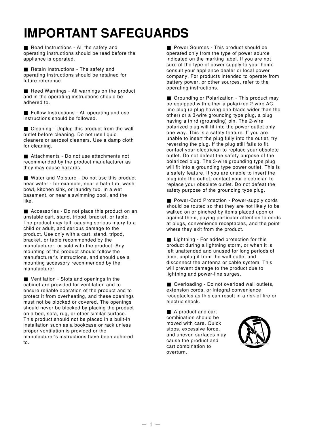 Elmo HV-5000XG instruction manual Important Safeguards 