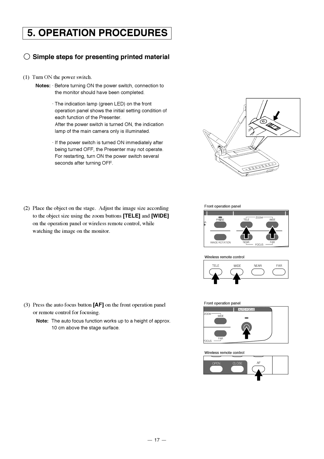 Elmo HV-7000SX instruction manual Operation Procedures, Simple steps for presenting printed material 