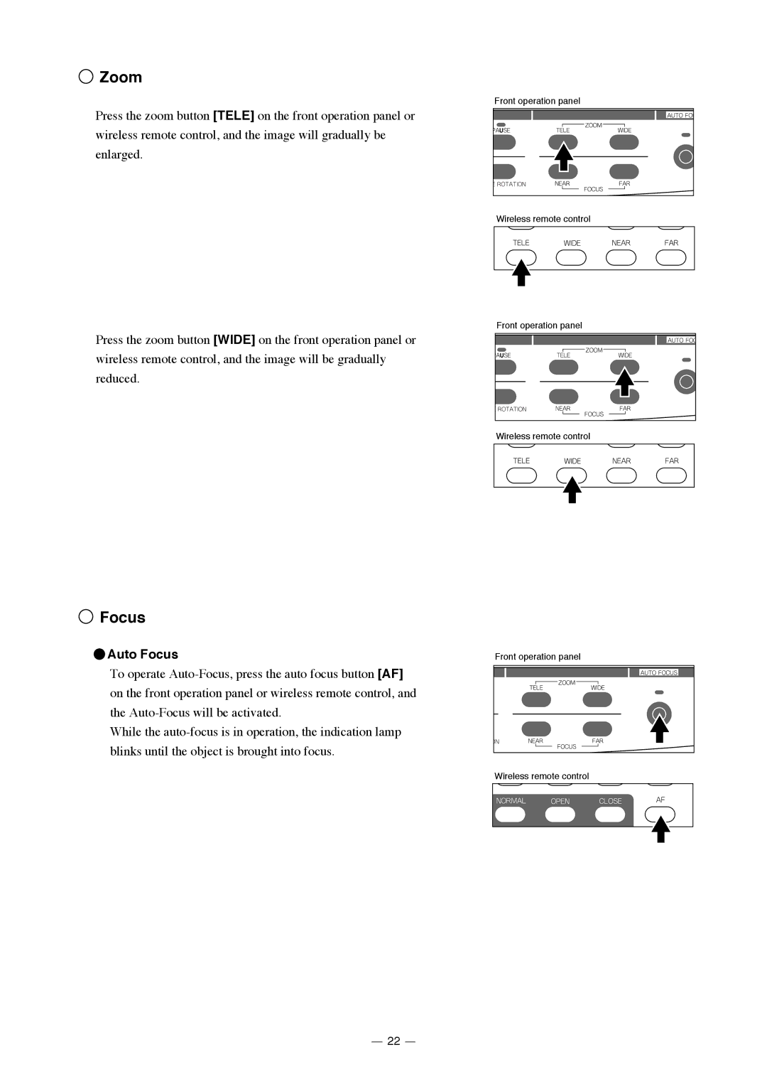 Elmo HV-7000SX instruction manual Zoom, Auto Focus 