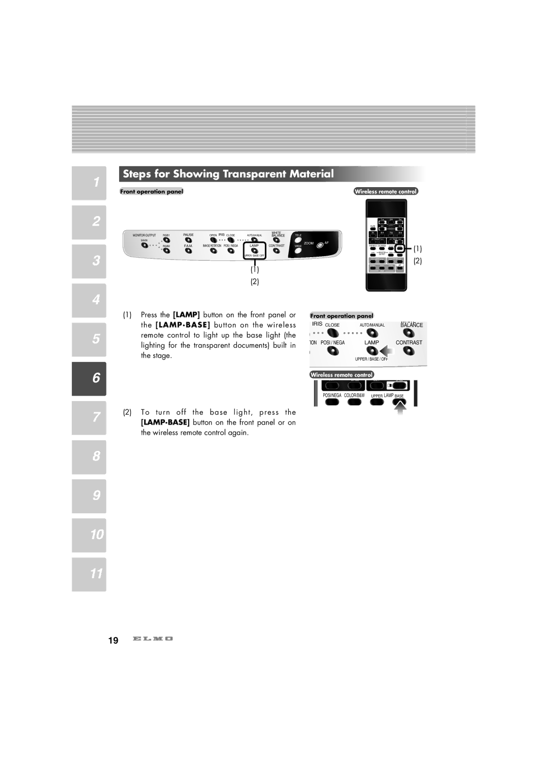 Elmo HV-7100SX instruction manual Steps for Showing Transparent Material, Wide 