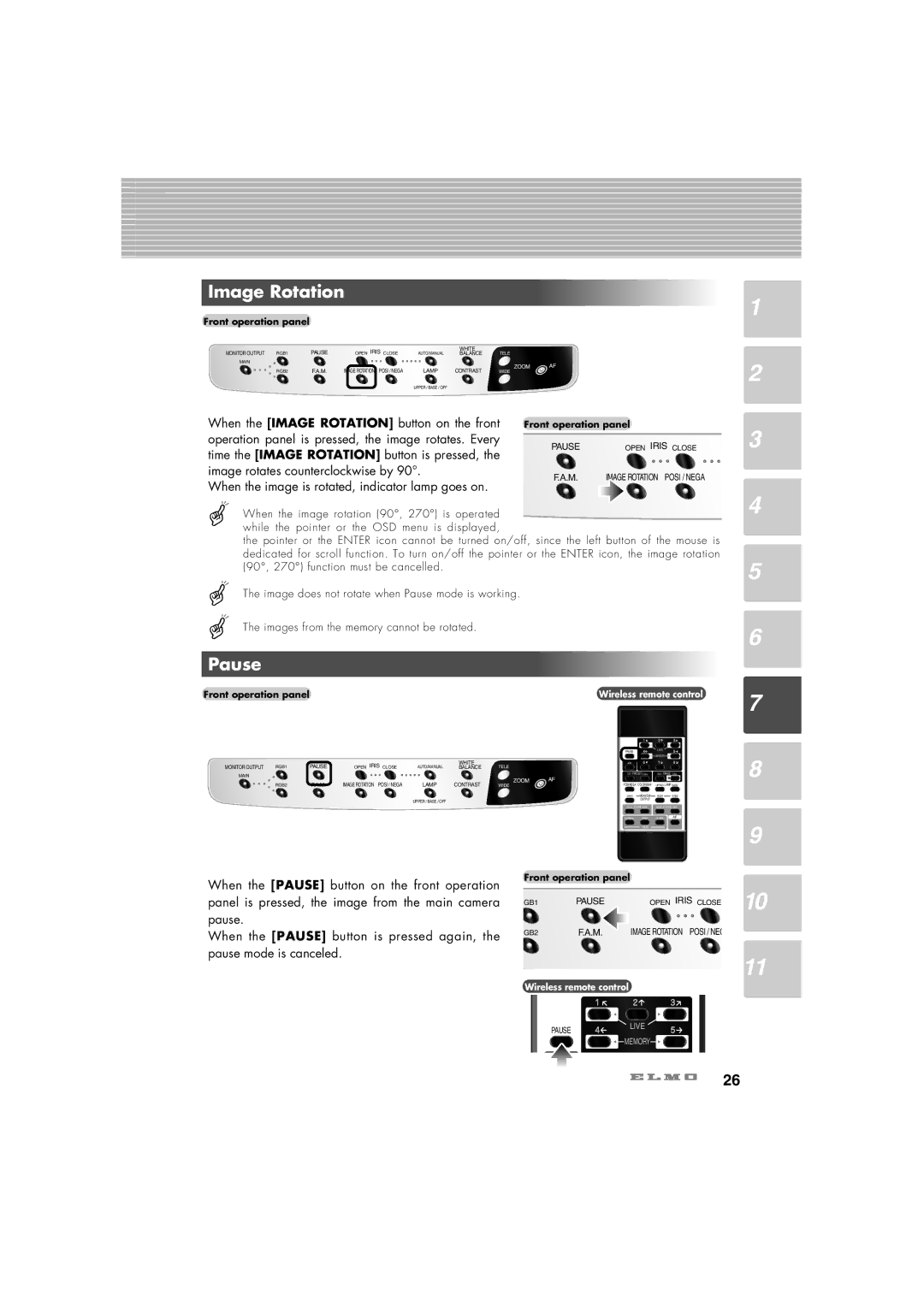 Elmo HV-7100SX instruction manual Image Rotation, Pause 