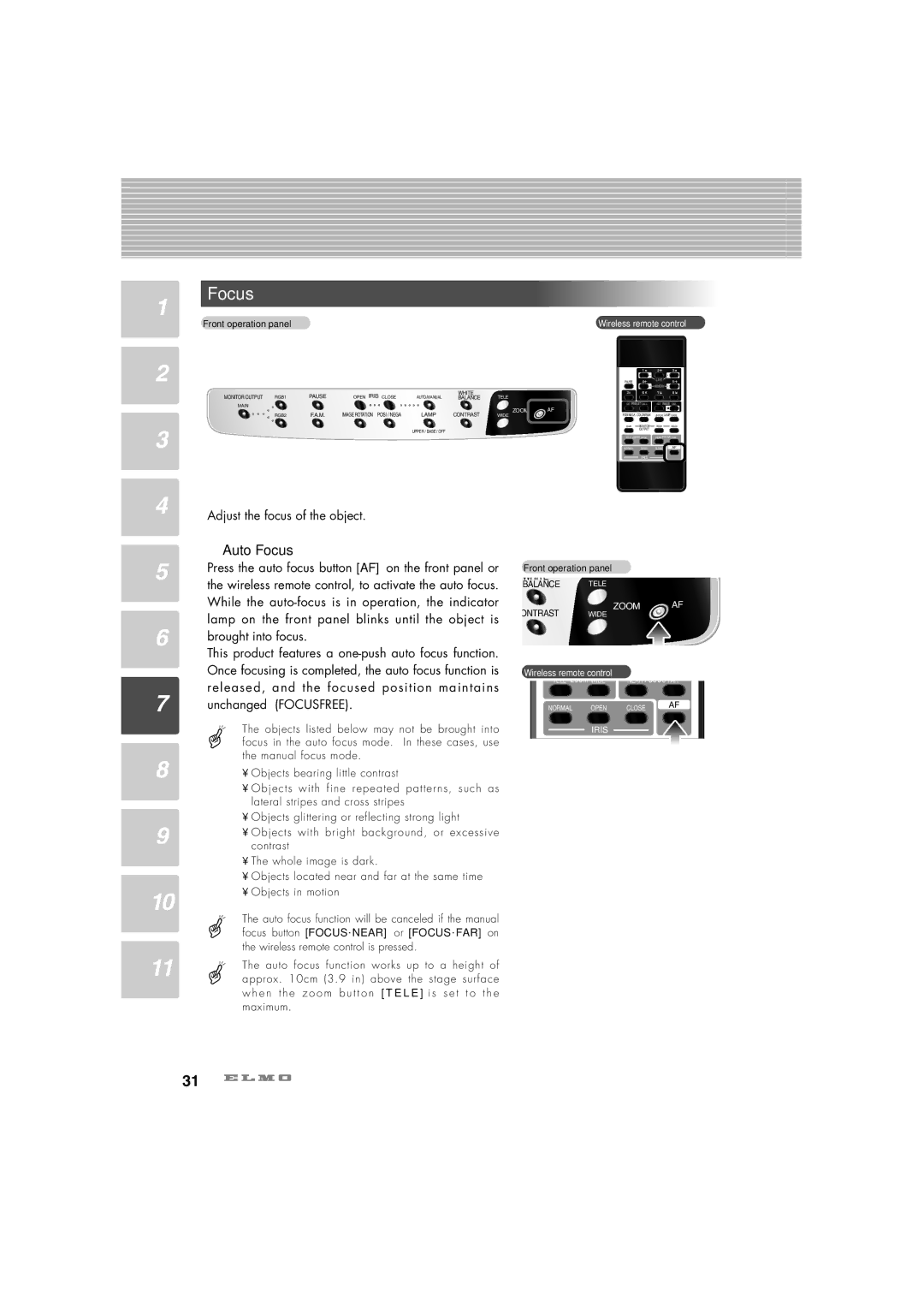 Elmo HV-7100SX instruction manual Auto Focus 