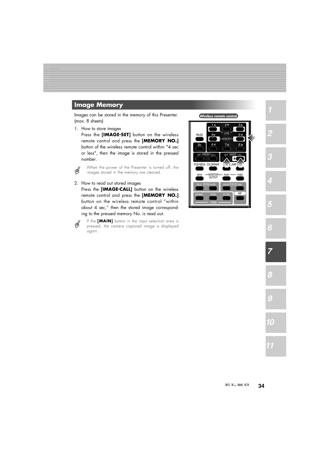 Elmo HV-7100SX instruction manual Image Memory 