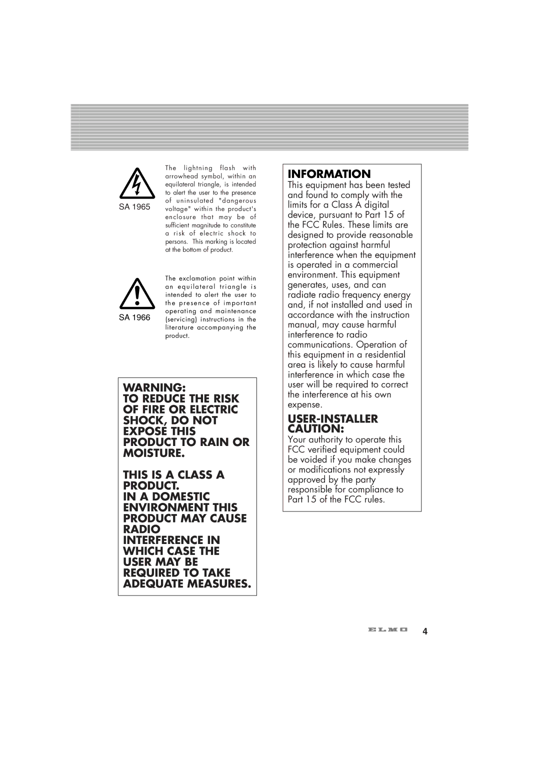 Elmo HV-7100SX instruction manual Exclamation point within 