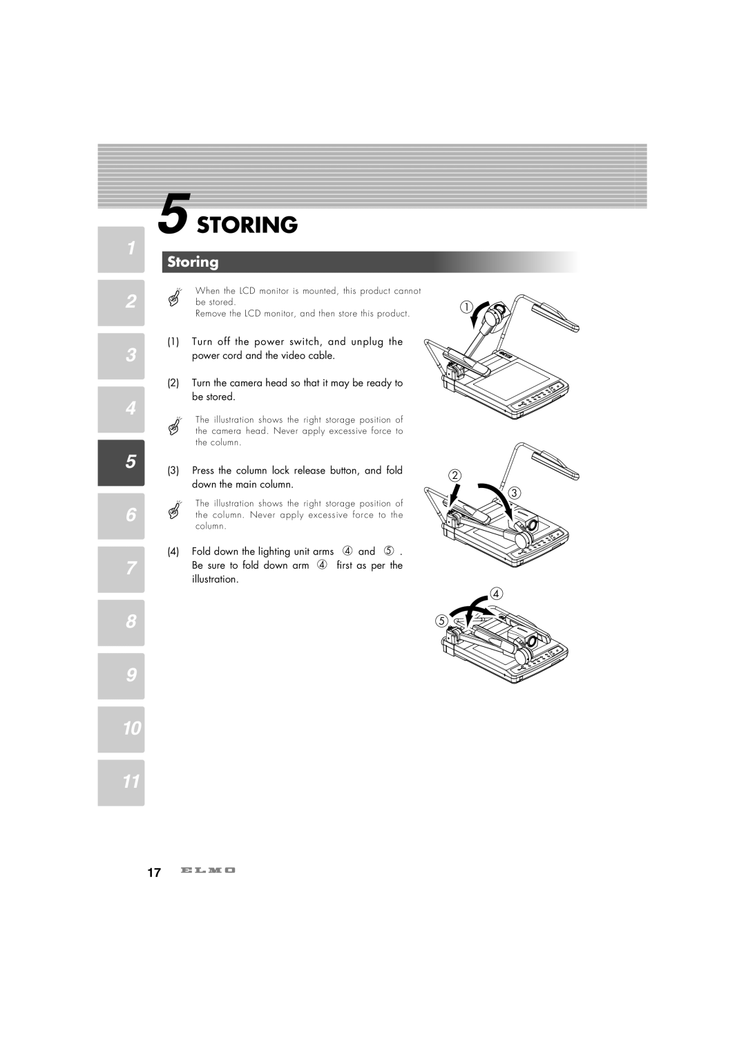Elmo HV-7100SX instruction manual Storing 