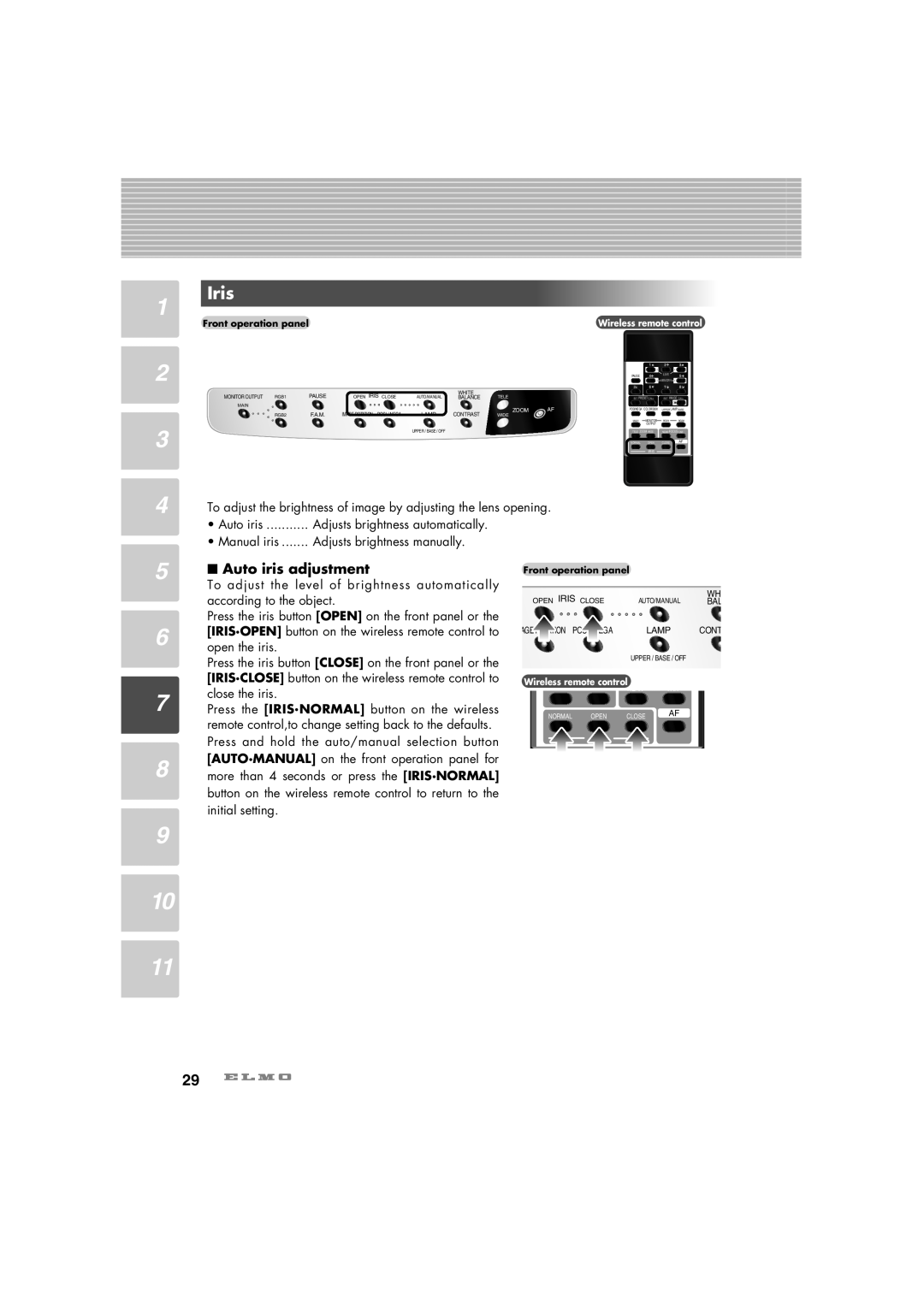 Elmo HV-7100SX instruction manual Iris, Auto iris adjustment 