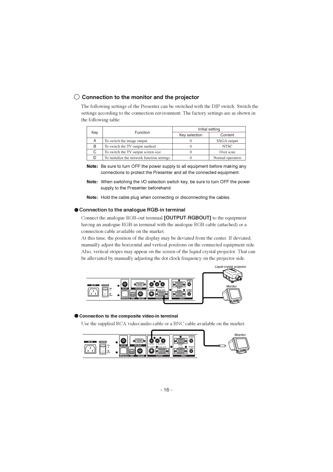 Elmo HV-8000SX instruction manual Connection to the monitor and the projector, Connection to the analogue RGB-in terminal 