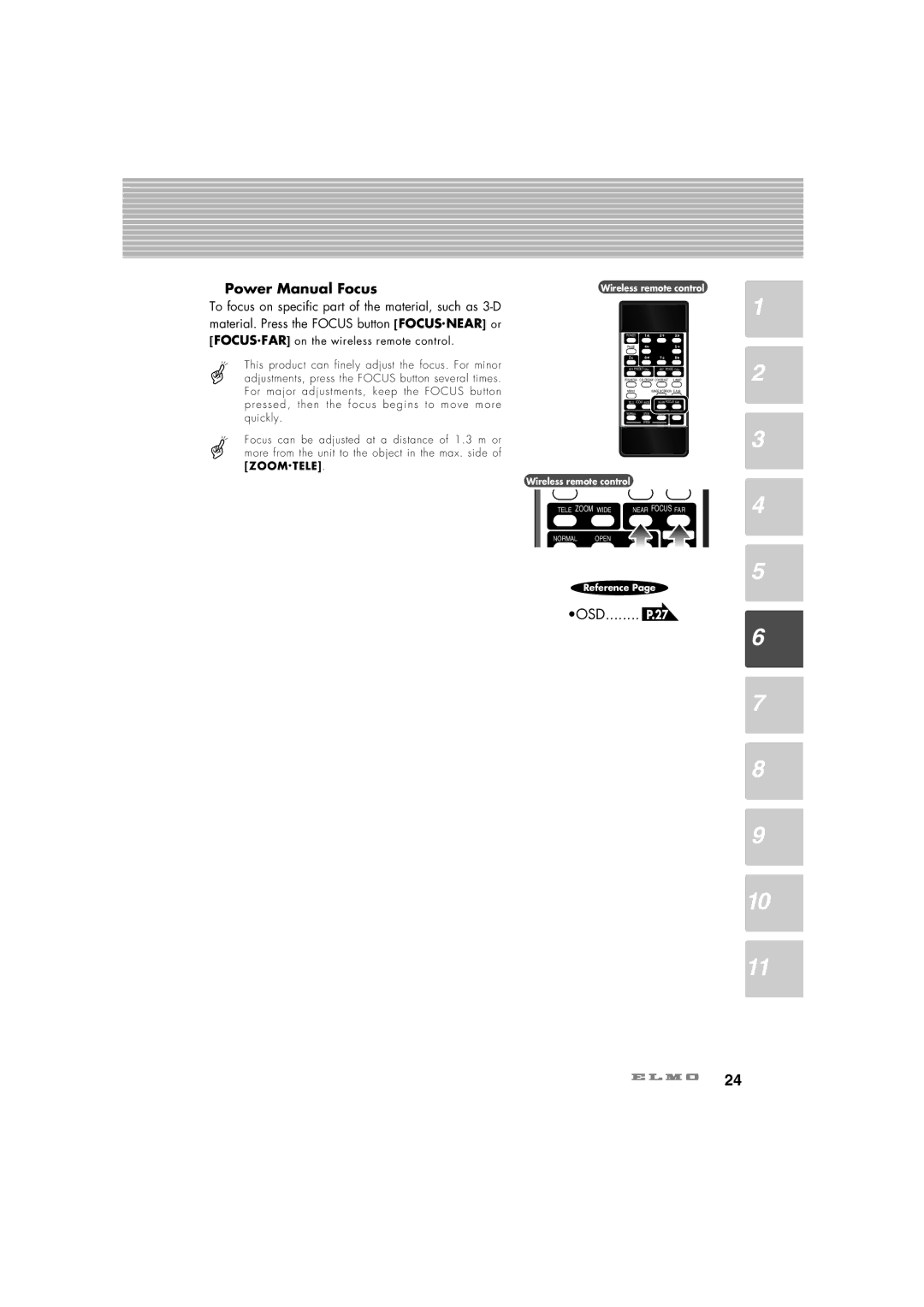 Elmo HV-C1000XG instruction manual Power Manual Focus, To focus on specific part of the material, such as 3-D 