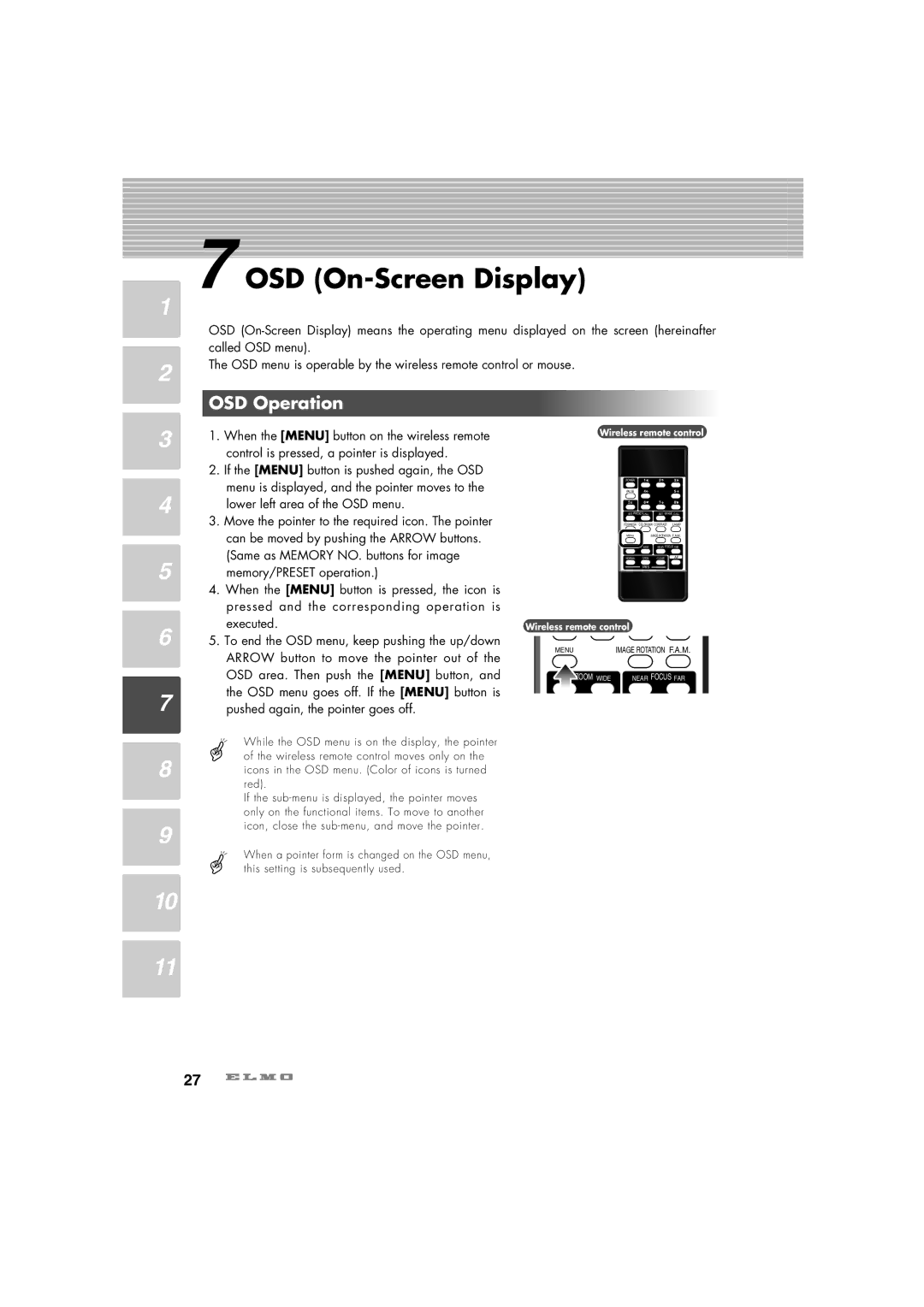 Elmo HV-C1000XG instruction manual OSD Operation 