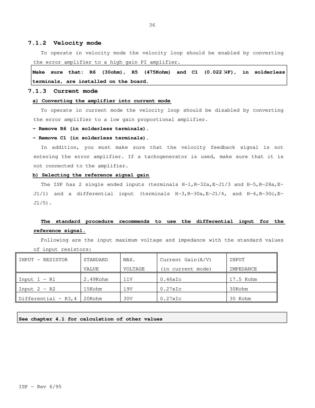 Elmo ISP manual Converting the amplifier into current mode, Selecting the reference signal gain 