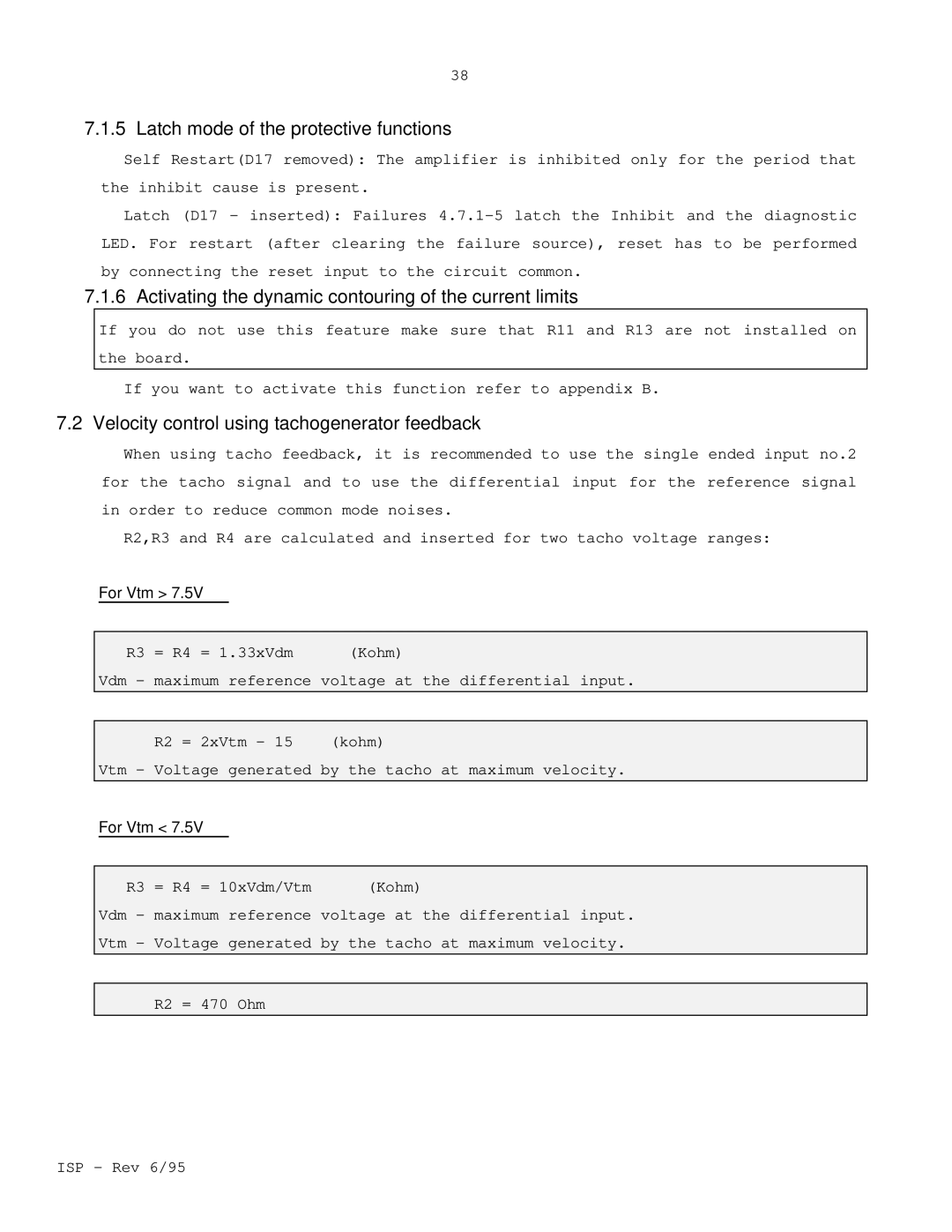 Elmo ISP manual Latch mode of the protective functions, Activating the dynamic contouring of the current limits 