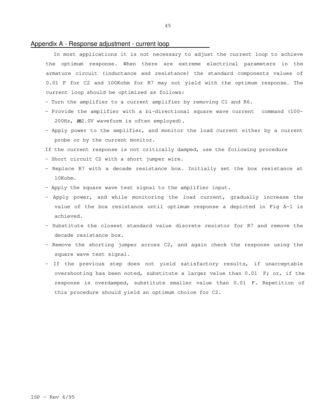 Elmo ISP manual Appendix a Response adjustment current loop 