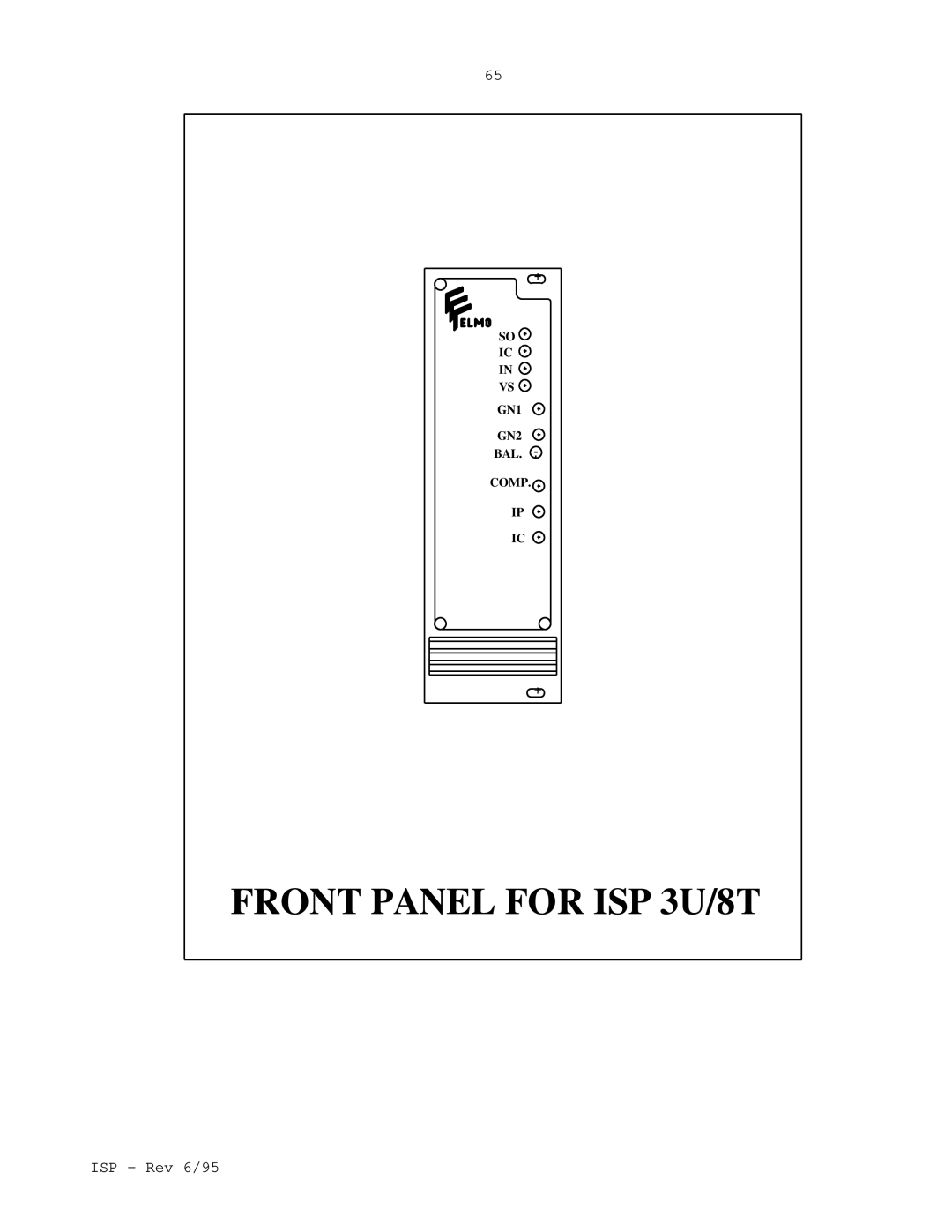 Elmo manual Front Panel for ISP 3U/8T 