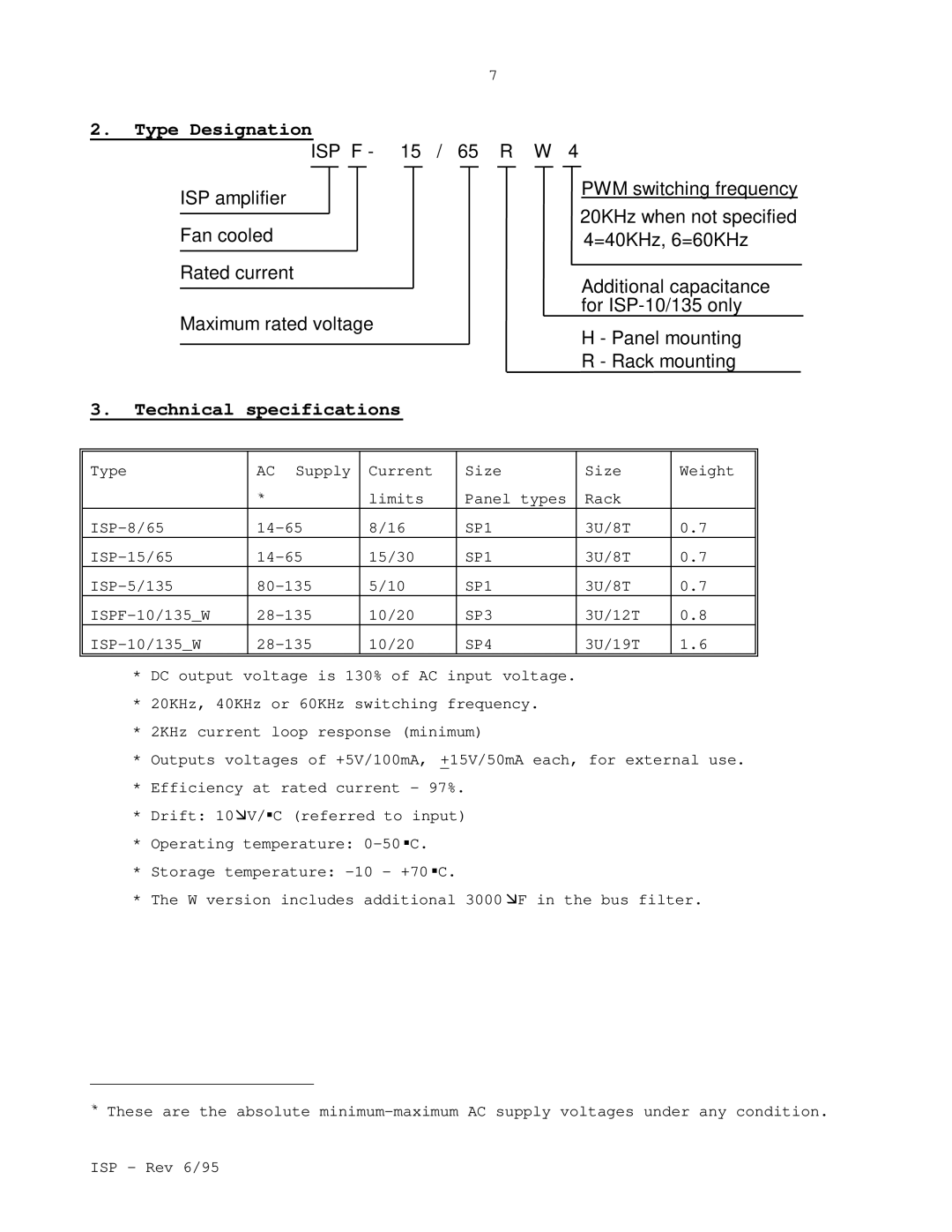 Elmo ISP manual Type Designation, Technical specifications 