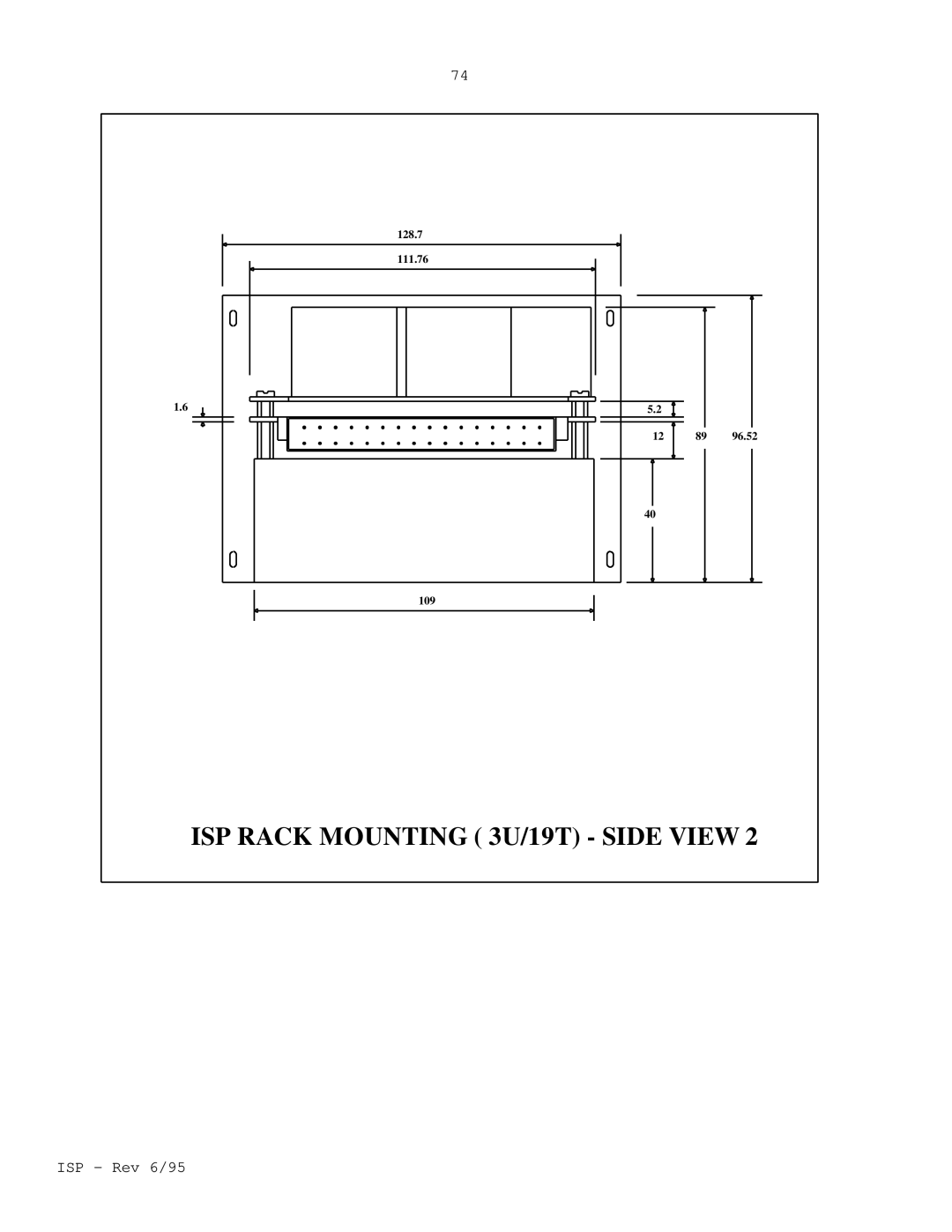 Elmo manual ISP Rack Mounting 3U/19T Side View 