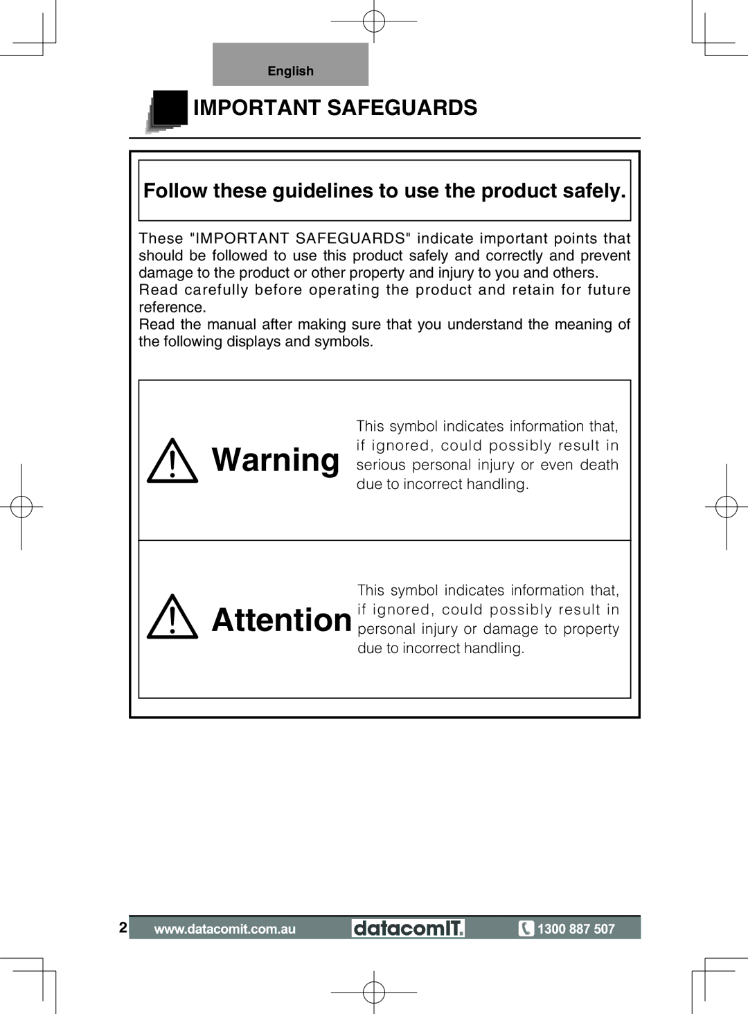 Elmo L-1EX instruction manual Important Safeguards, Follow these guidelines to use the product safely 