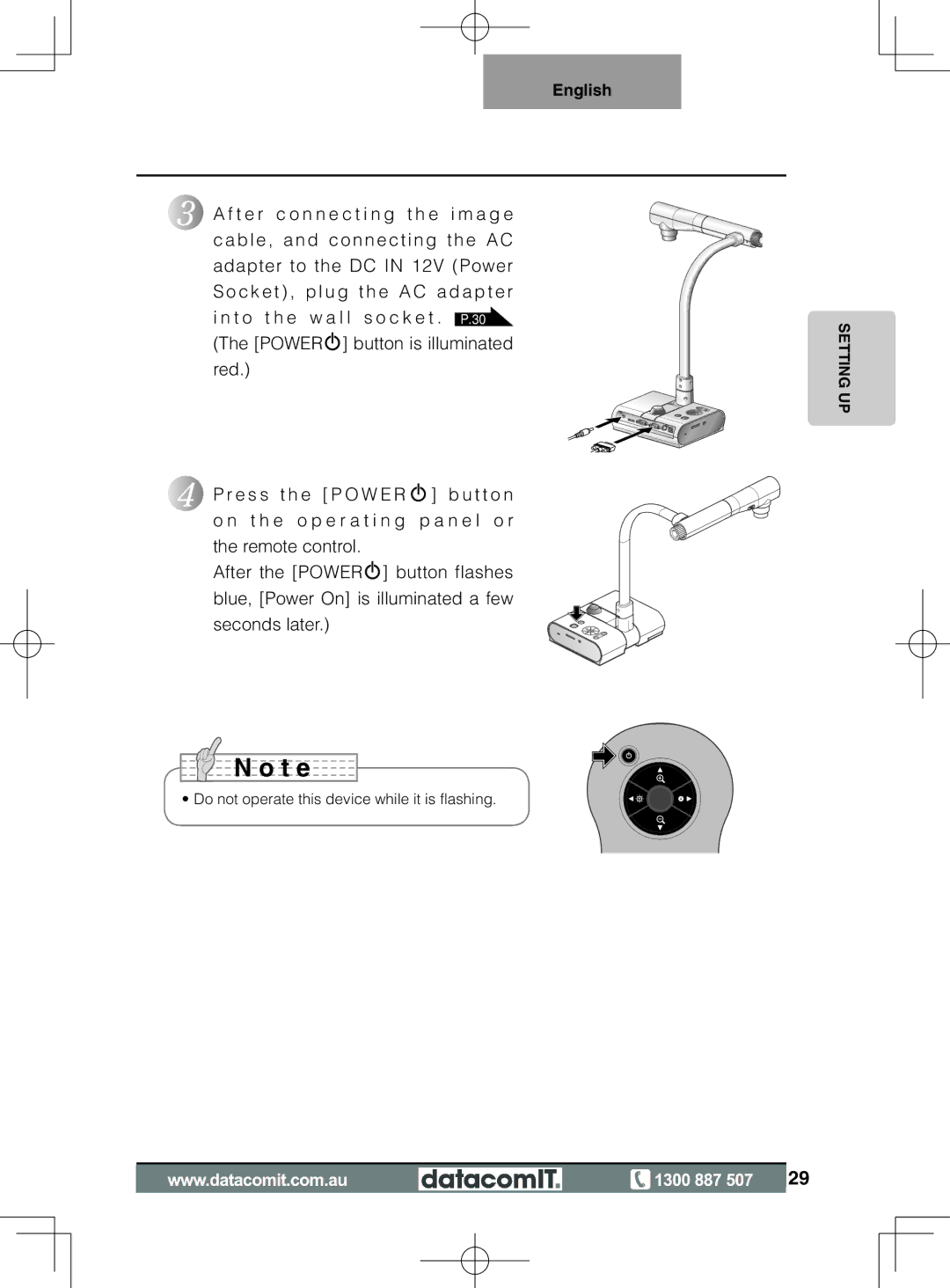 Elmo L-1EX instruction manual Do not operate this device while it is flashing 